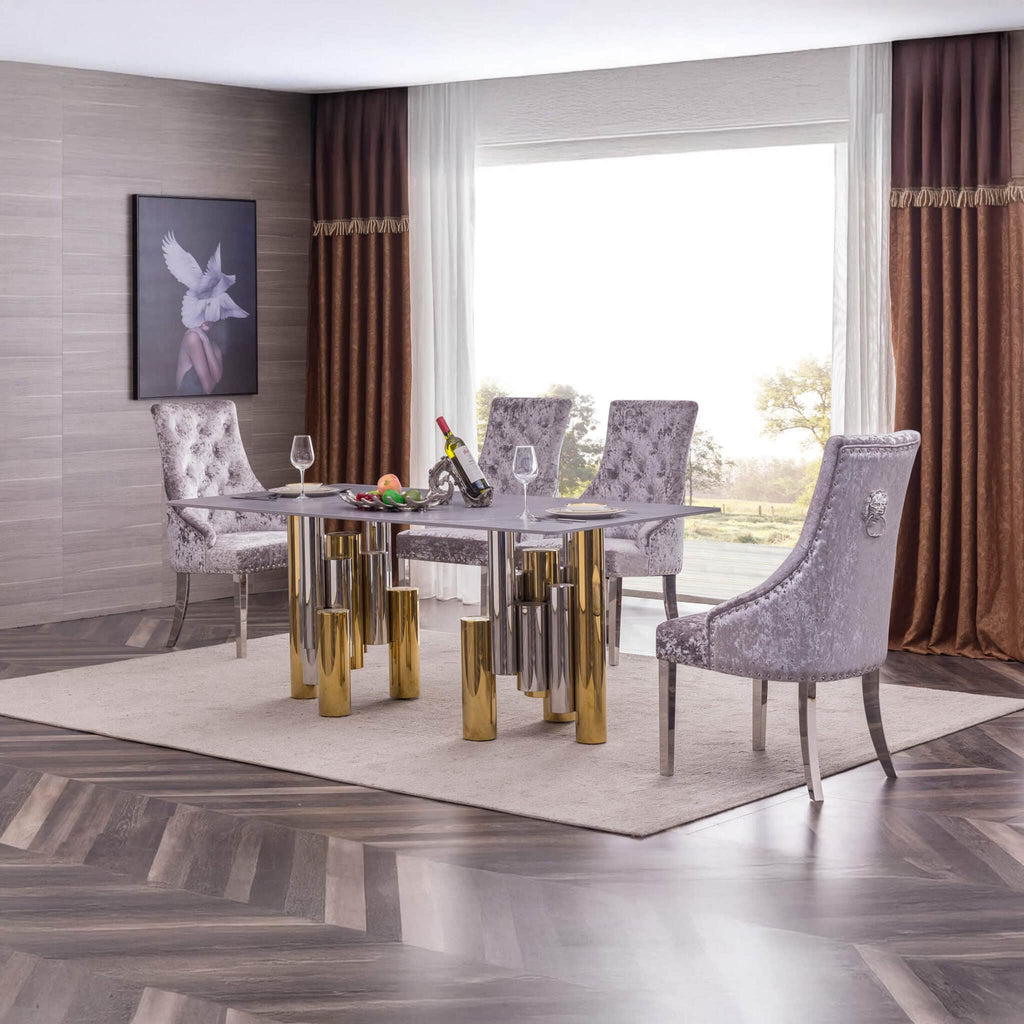 Algarve Marble Dining Table with Stainless Steel Base Silver & Gold
