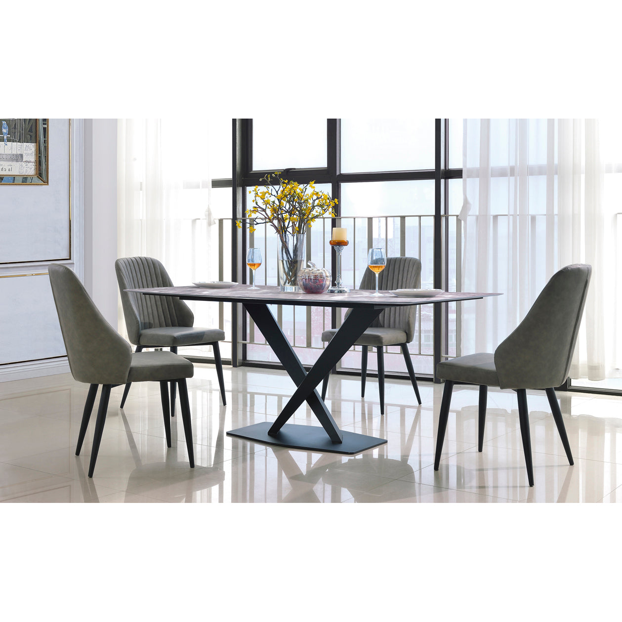 Crete PU Dining Chair with Black Metal Legs