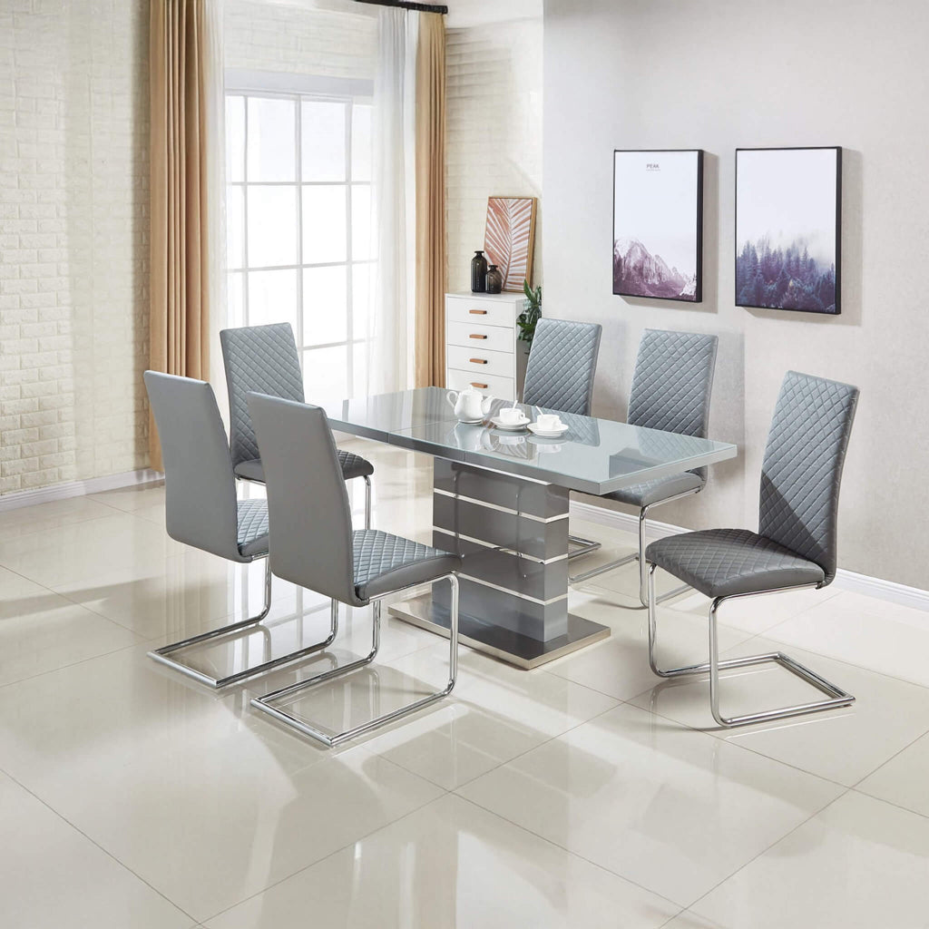 Dresden Extending Clear Glass Dining Table HG Grey & Steel