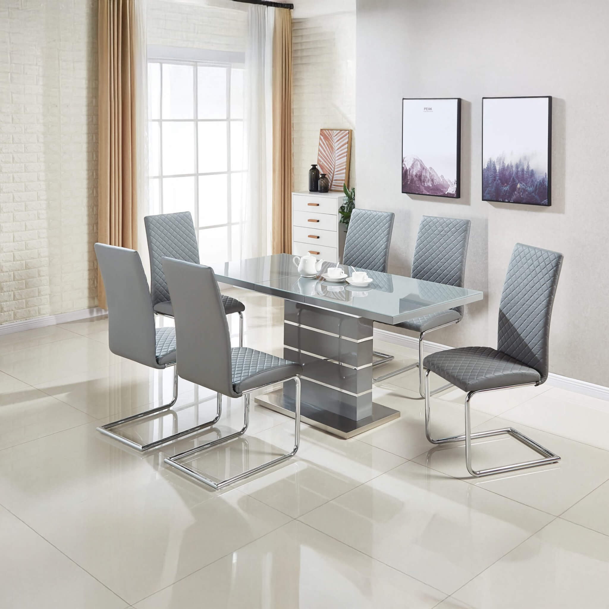 Dresden Extending Clear Glass Dining Table HG Grey & Steel