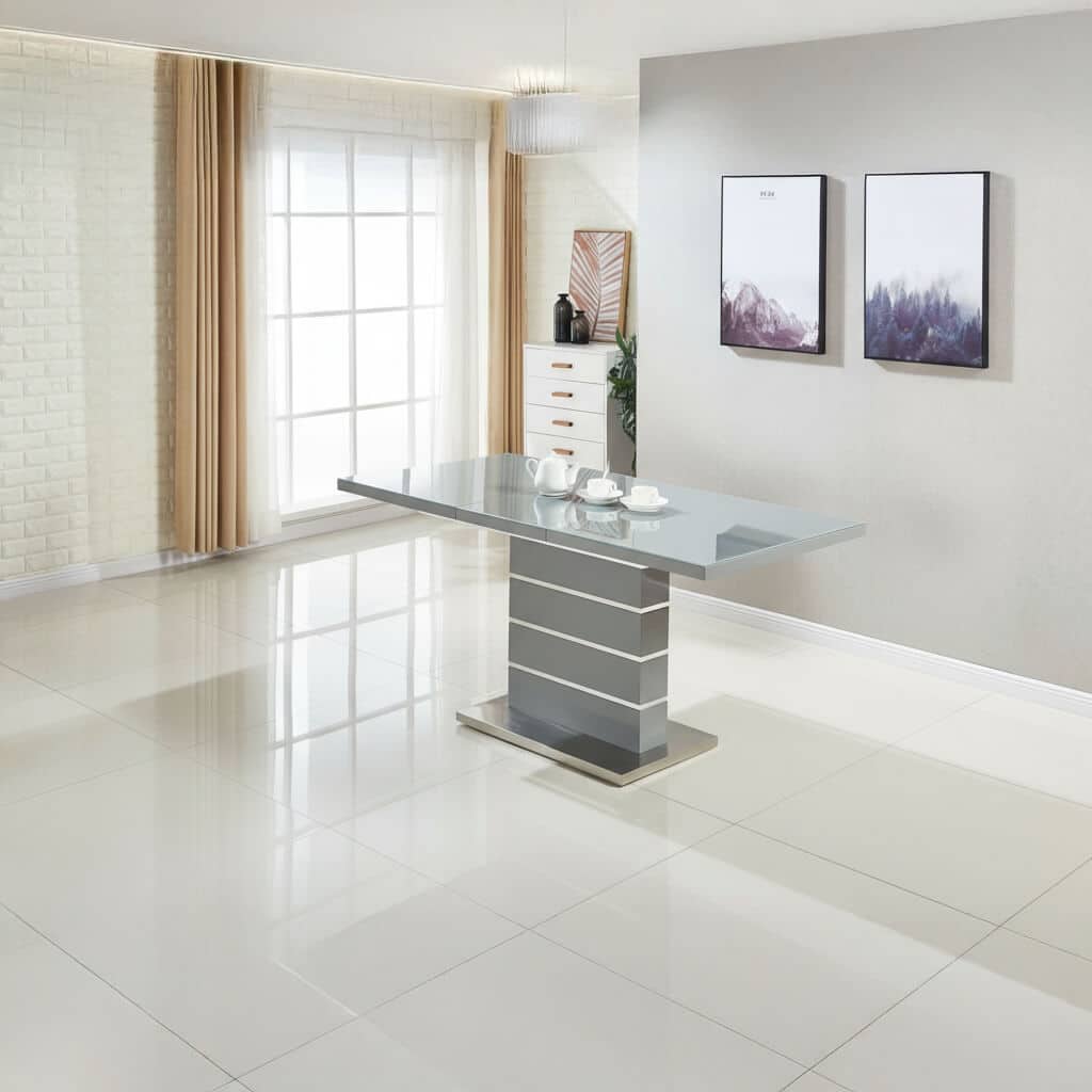 Dresden Extending Clear Glass Dining Table HG Grey & Steel