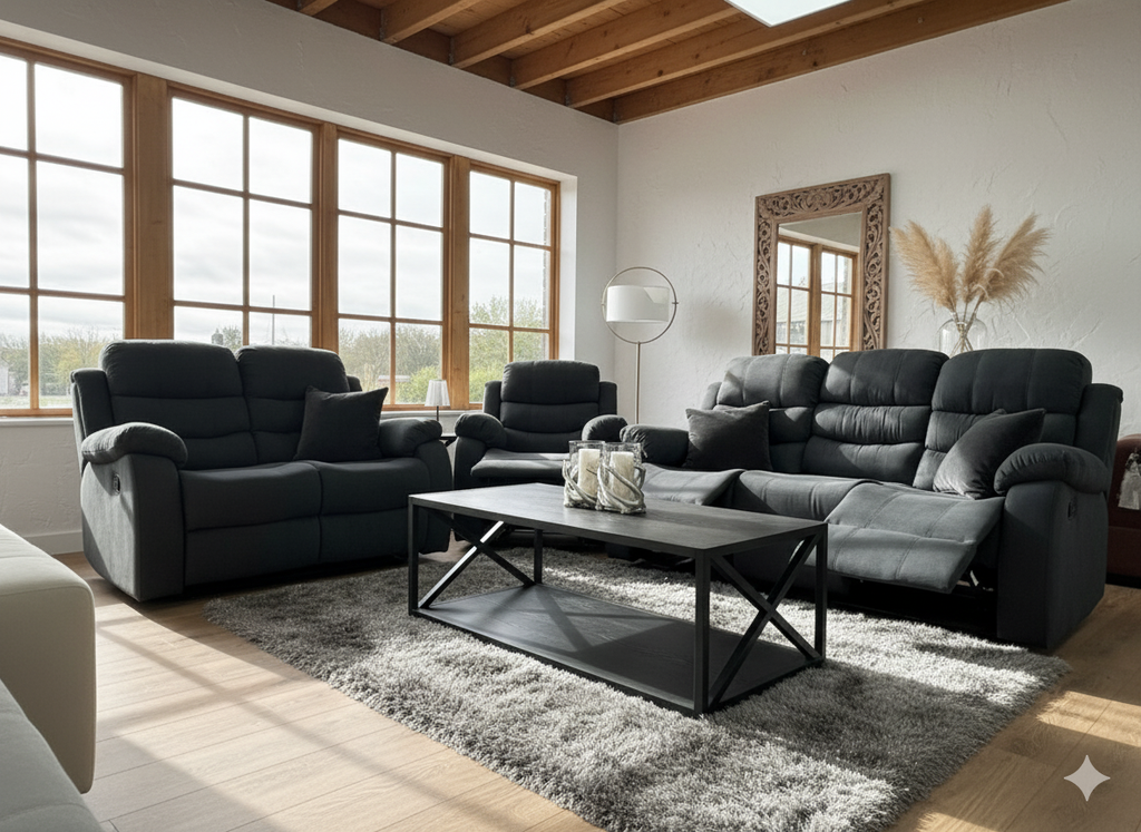 Stanley Manual Recliner Sofa Black 3+2+1