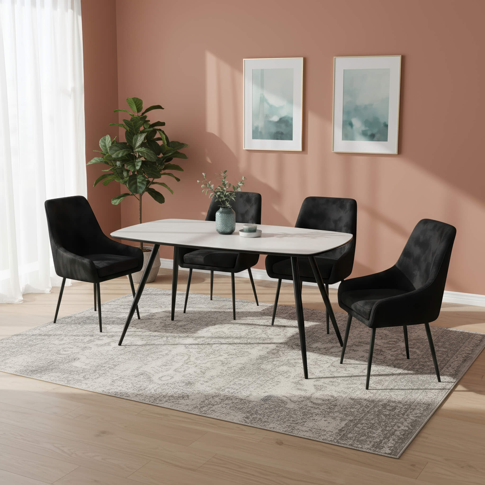 Handan Velvet Dining Chair Black & Black legs