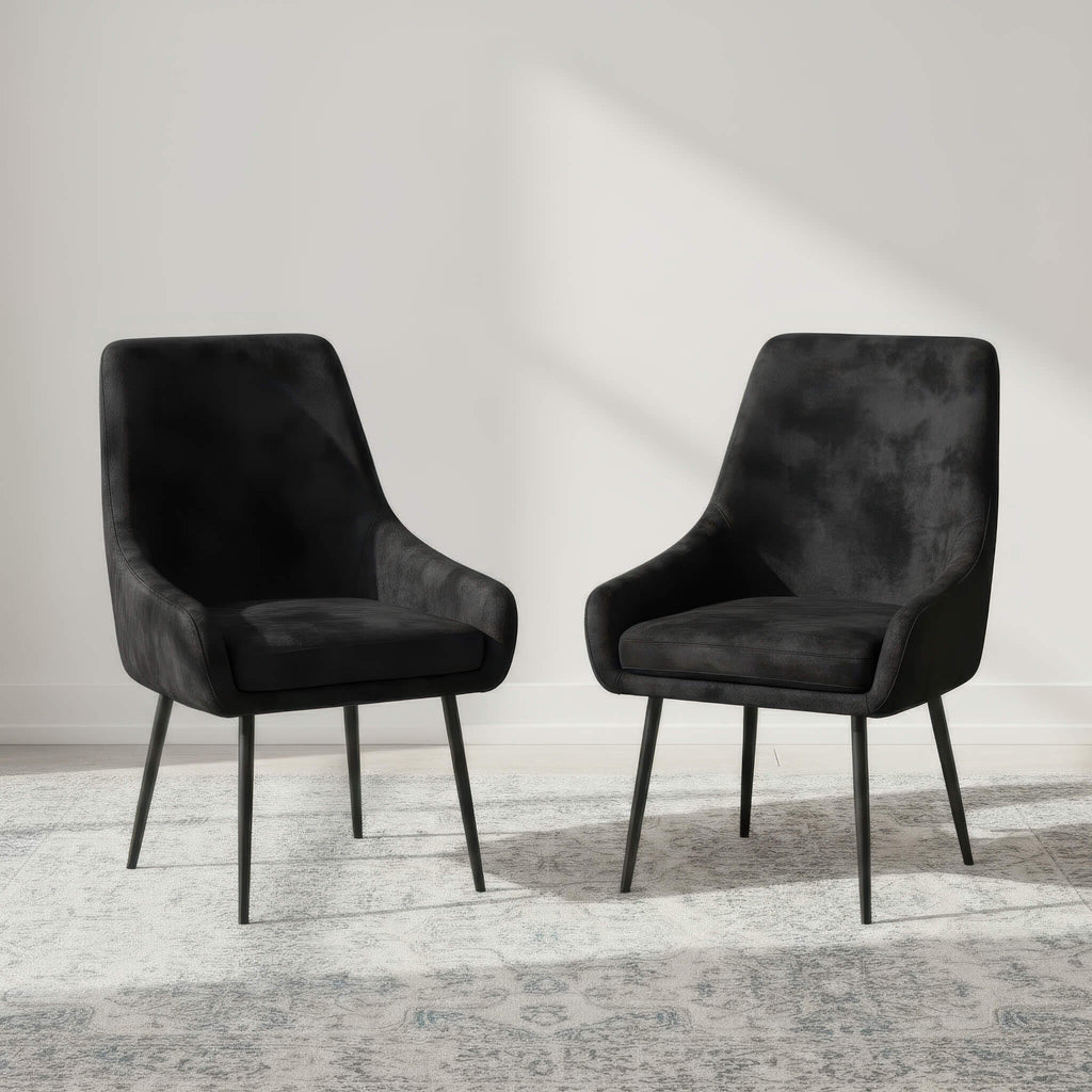 Handan Marble Effect Glass Dining Table with Black Metal legs