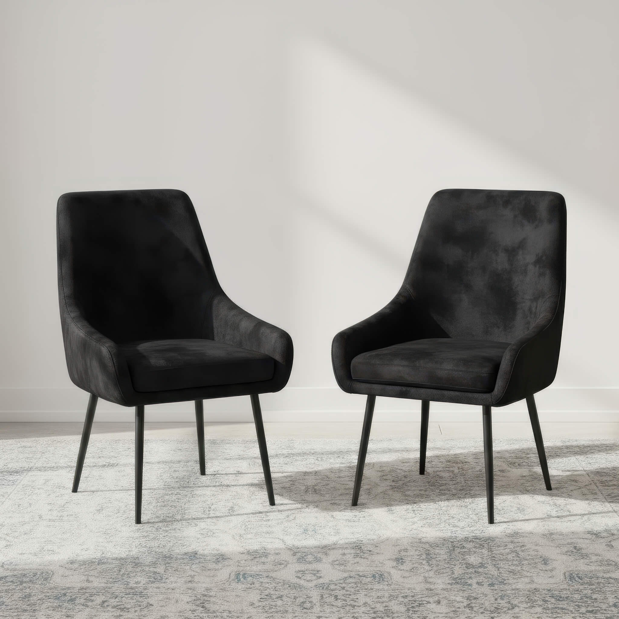 Handan Marble Effect Glass Dining Table with Black Metal legs