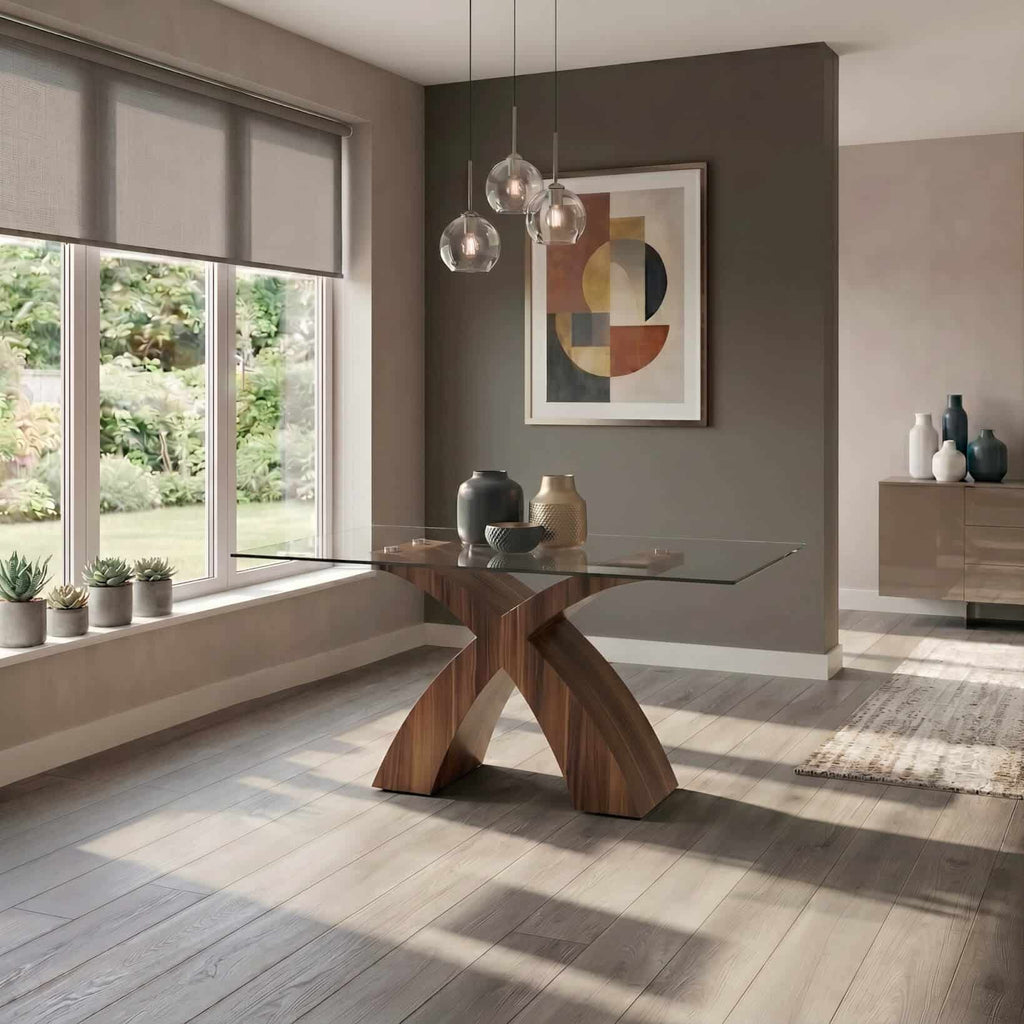 Holte Glass Dining Table Walnut Colour