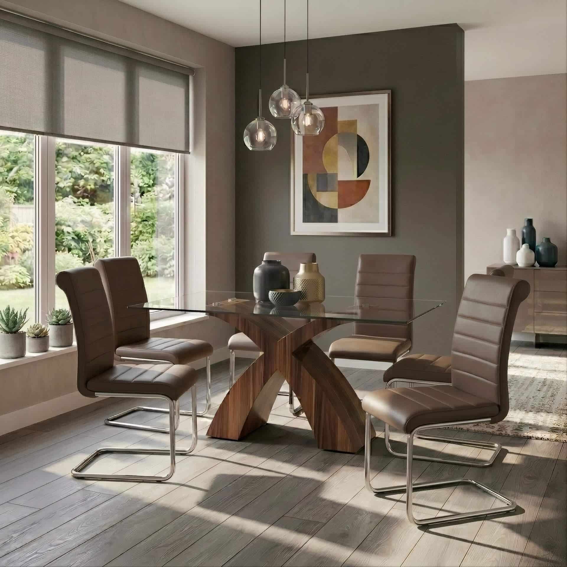 Holte Glass Dining Table Walnut Colour