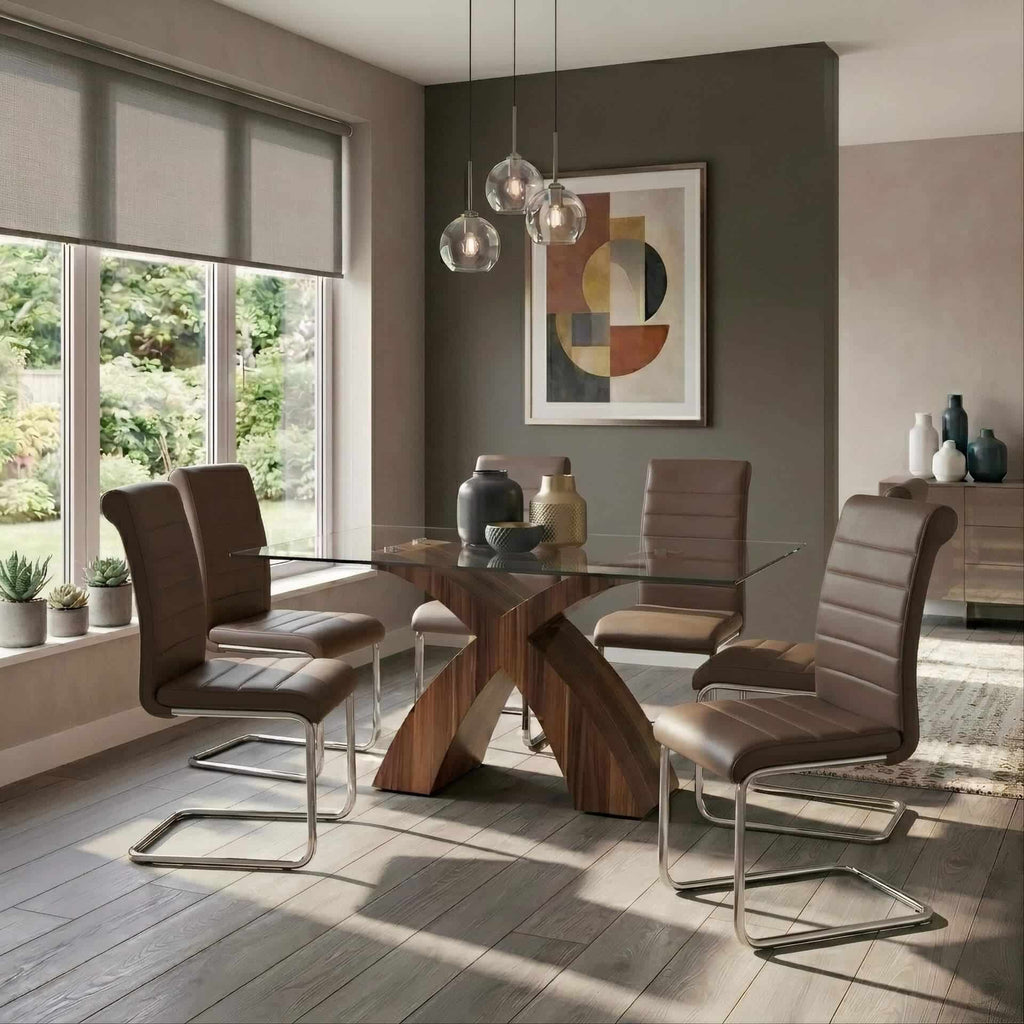 Holte Glass Dining Table Walnut Colour