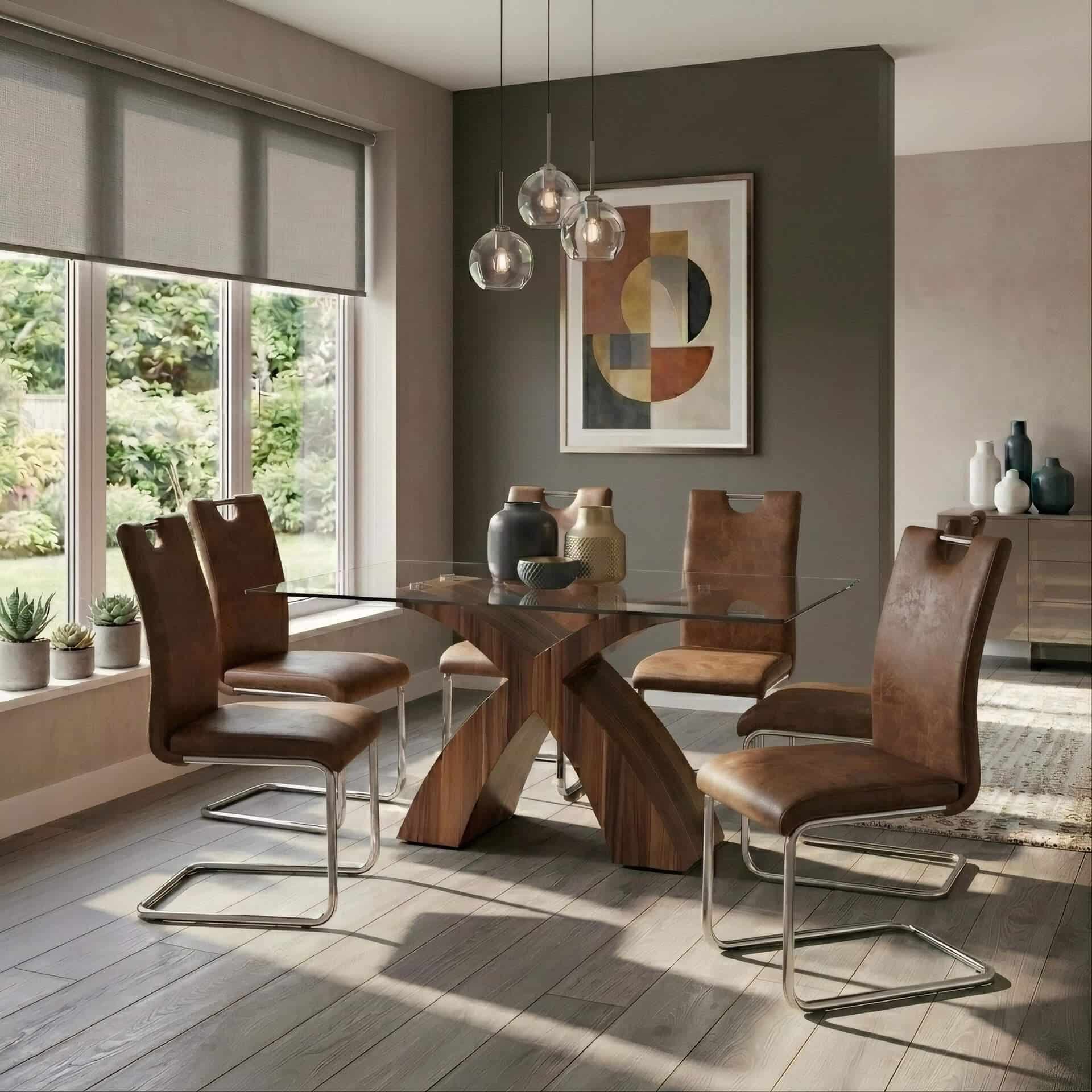 Holte Glass Dining Table Walnut Colour
