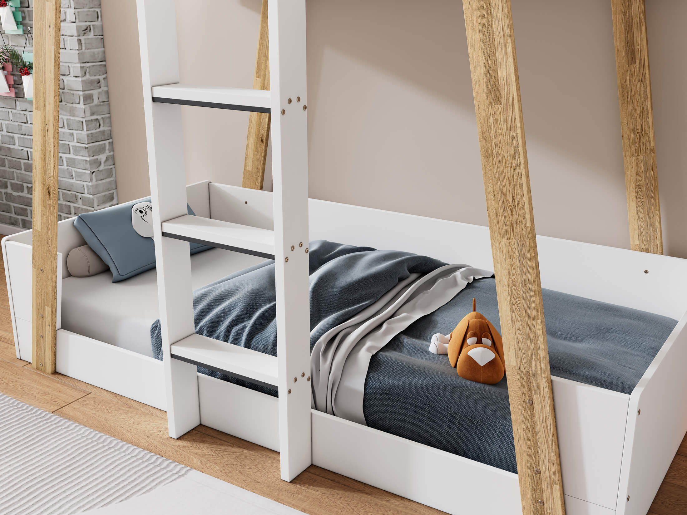 Jerry Bunk Bed White & Oak