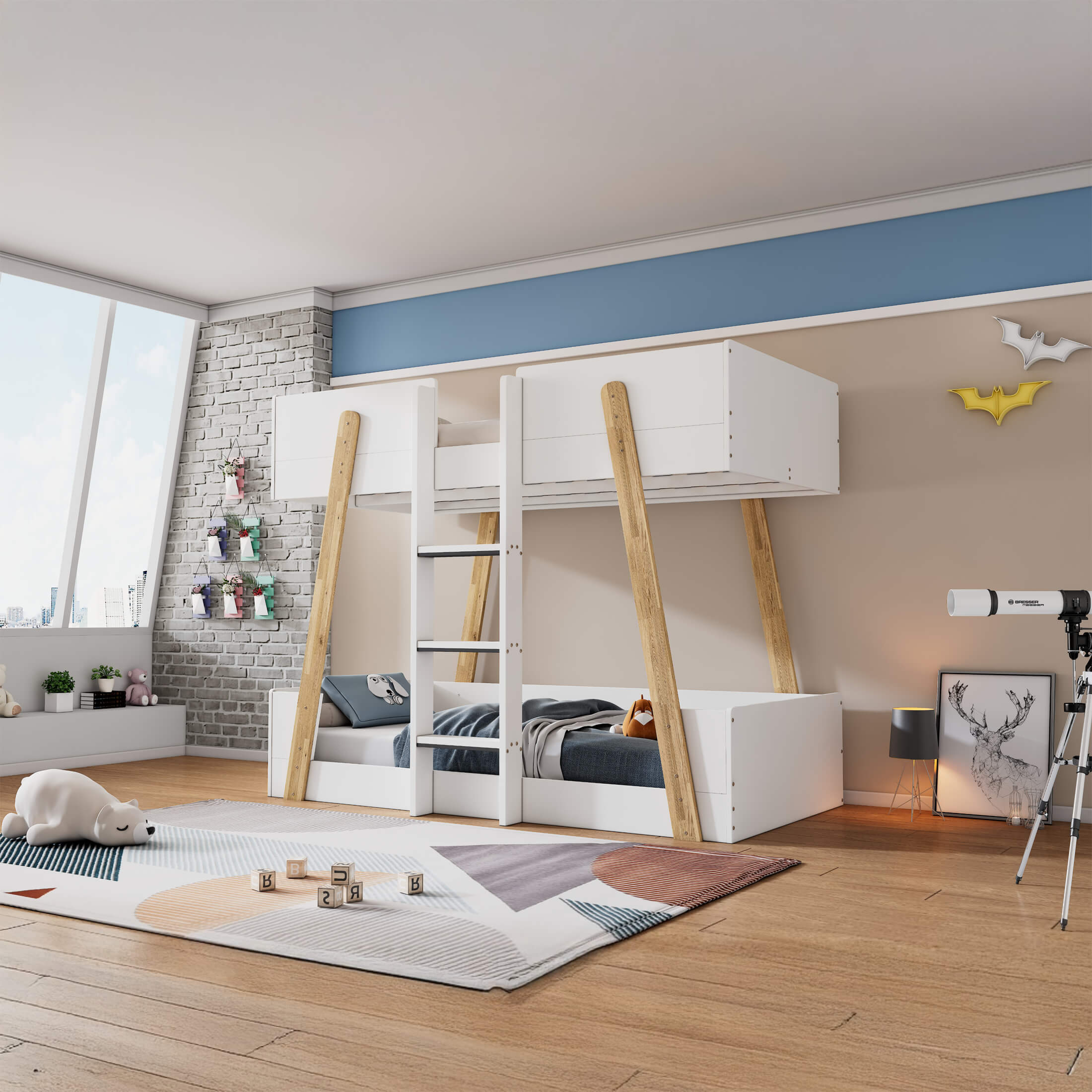 Jerry Bunk Bed White & Oak