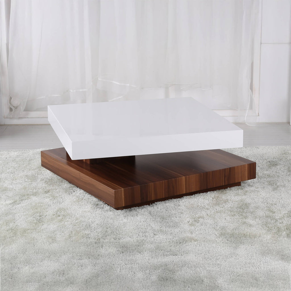 Malawi High Gloss Moveable Coffee Table White & Walnut