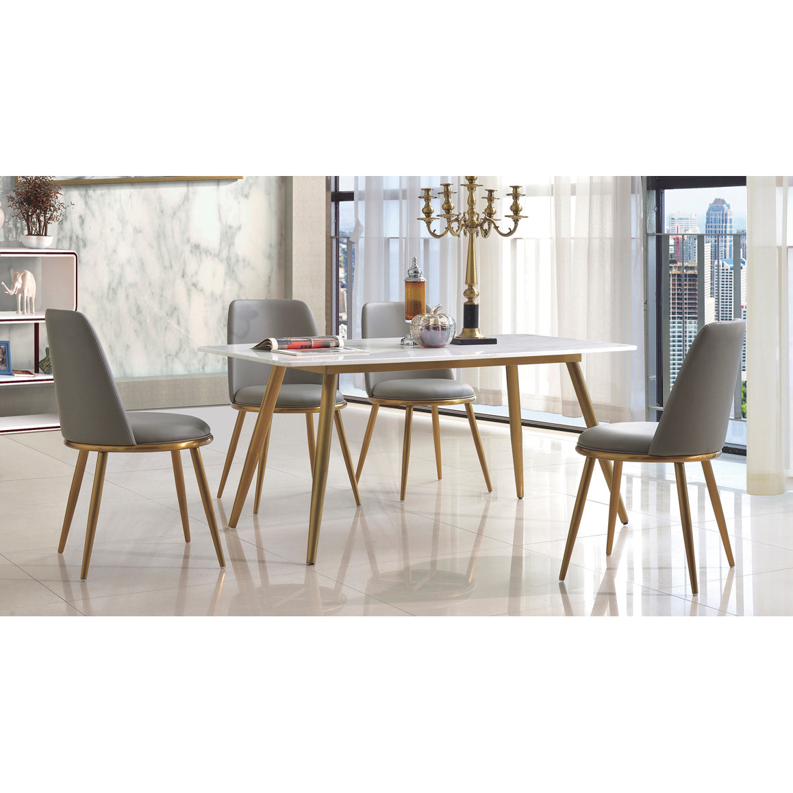 Namibia PU Dining Chair Stainless Steel Gold & Grey