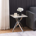 Scimitar Marble Effect Glass Lamp Table with Silver Legs