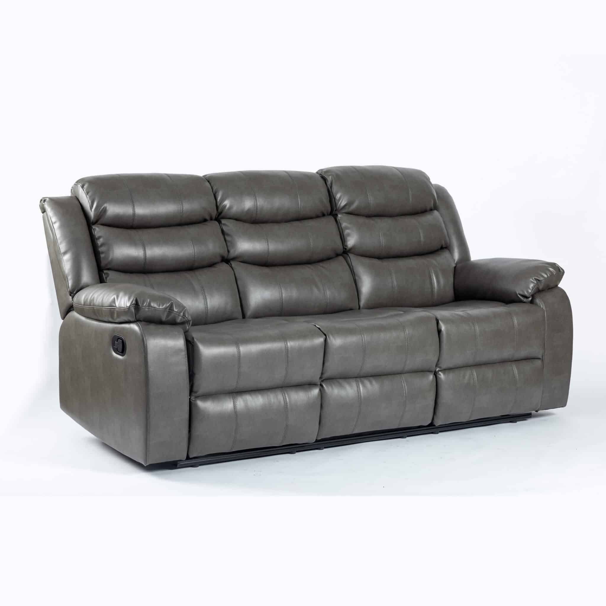 Turin Recliner Leather Aire 3 Seater Grey