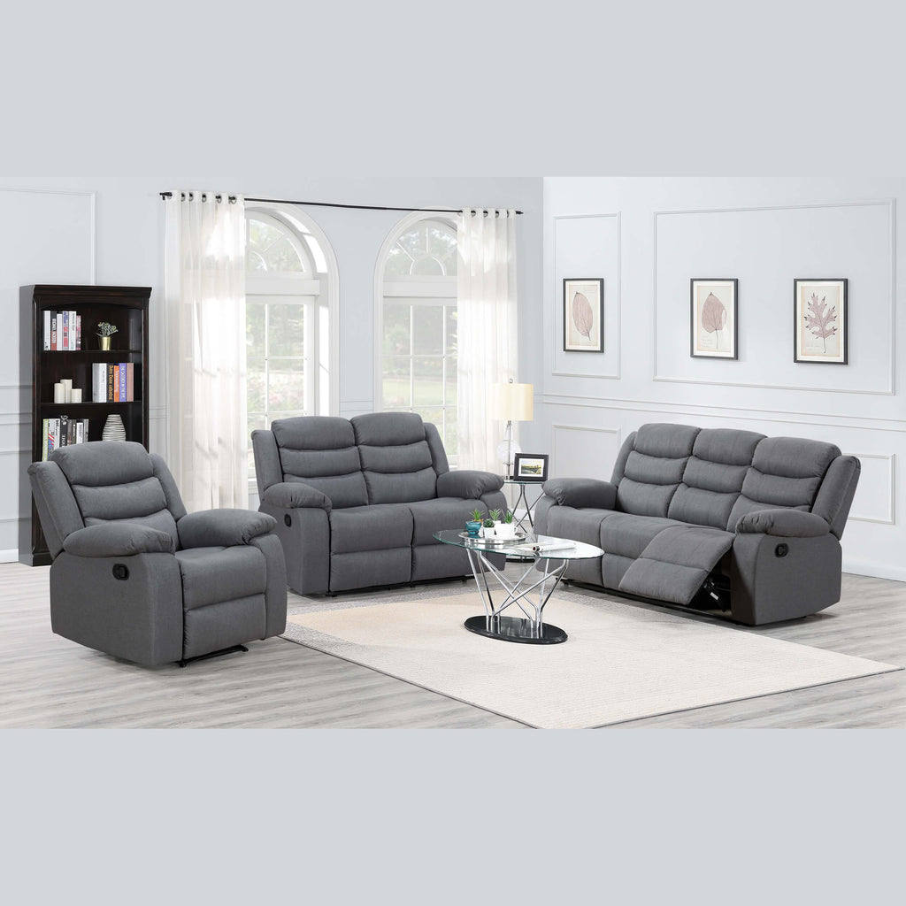 Turin Recliner Fabric 3 Seater Grey Dark