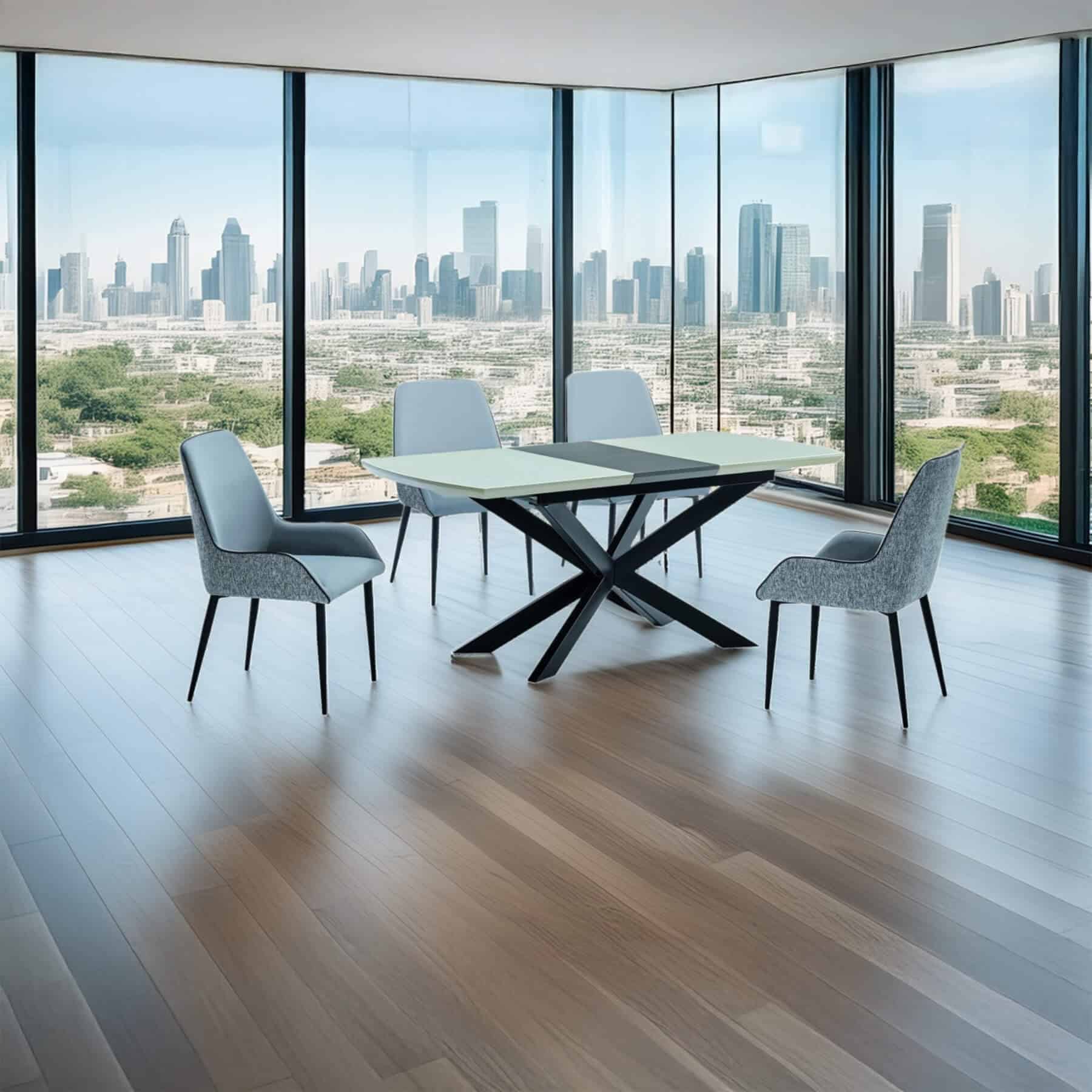 Windemere Super White Glass Dining Table with Wood Extension