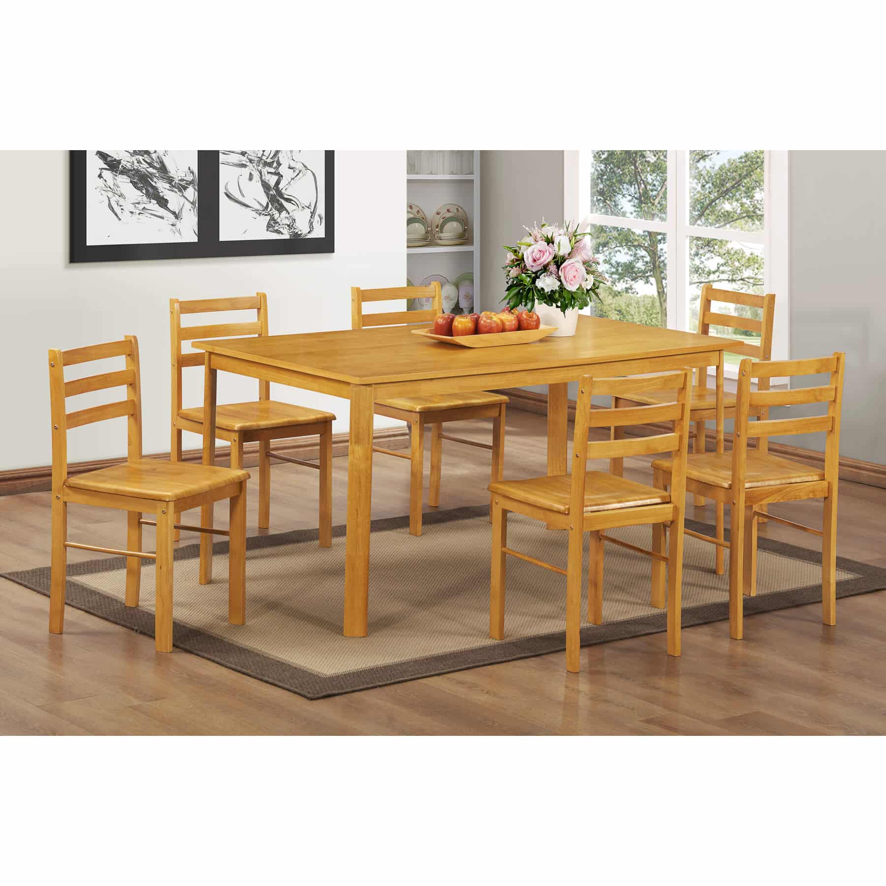New York Large Dining Set with 6 Chairs Natural Oak