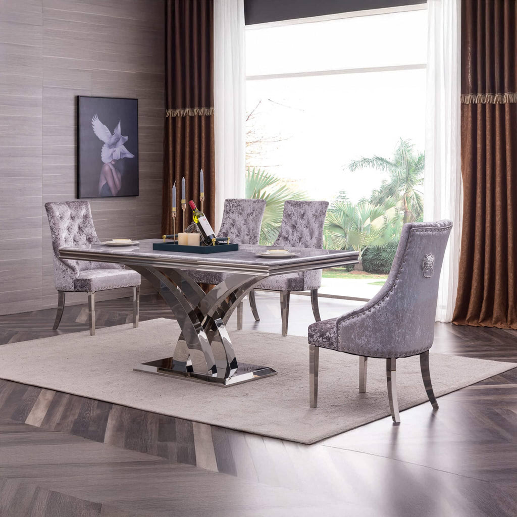 Zenith Marble Dining Table with Stainless Steel Base