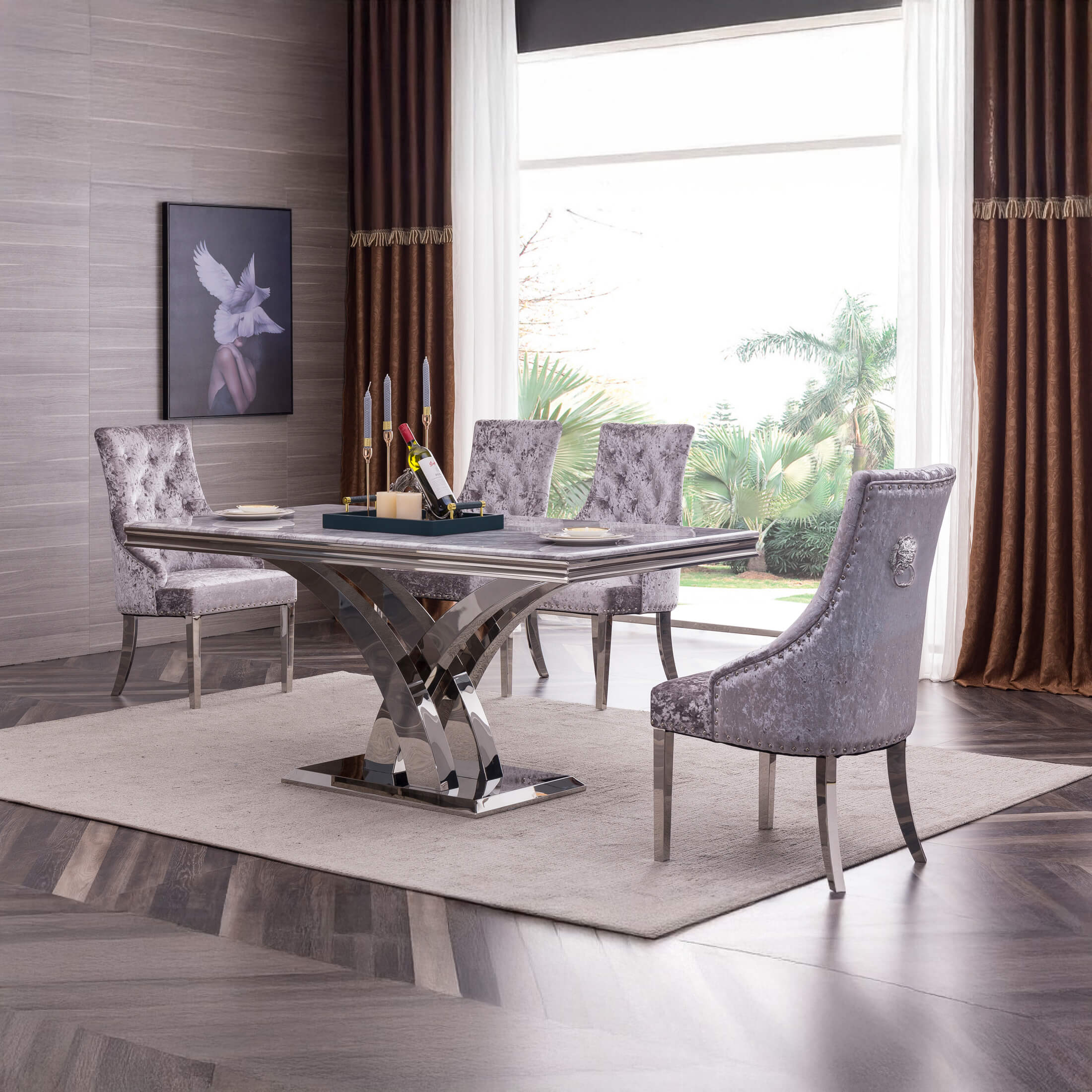 Zenith Marble Dining Table with Stainless Steel Base