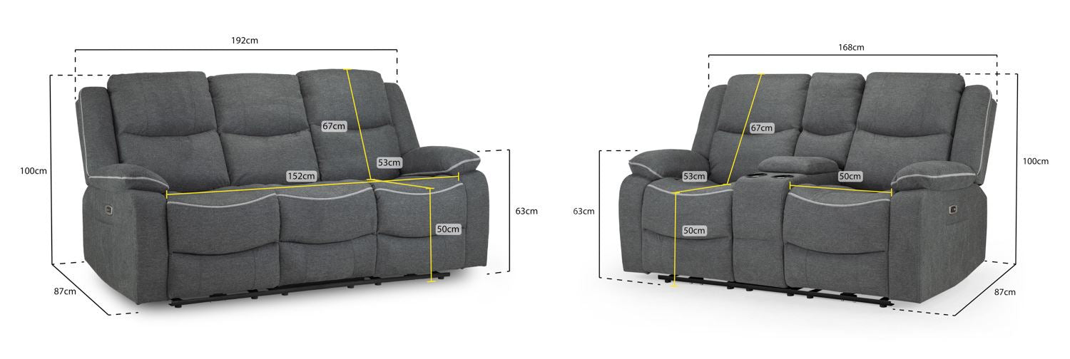 Harald Electric Recliner Sofa Graphite 3+2 Seater