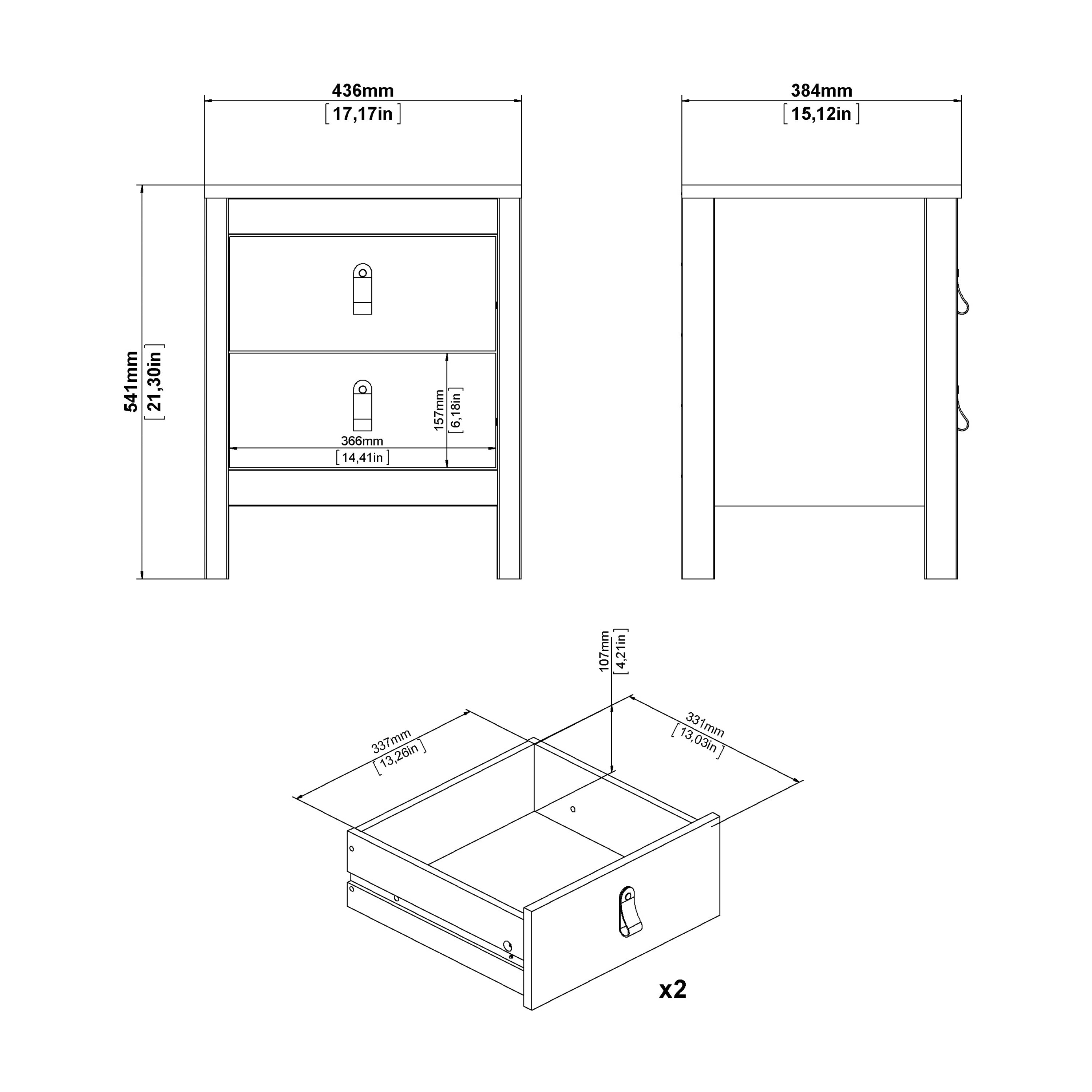 Madrid Package - Bedside Table 2 Drawers + Chest 5 Drawers + Wardrobe with 3 Doors in White