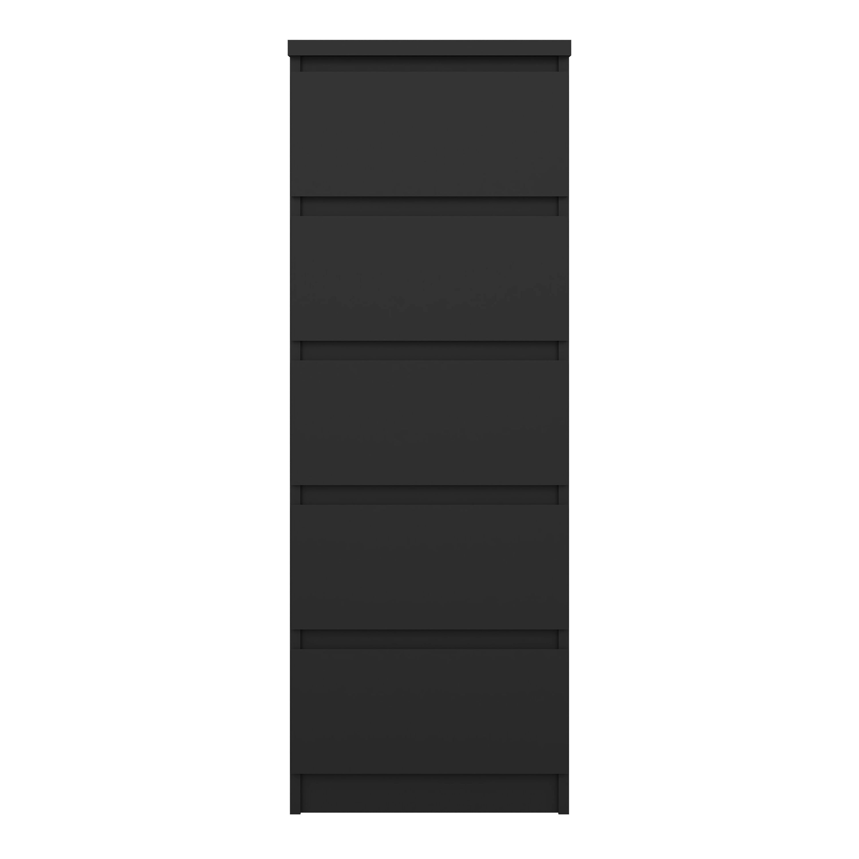 Naia Narrow Chest of 5 Drawers in Black Matt
