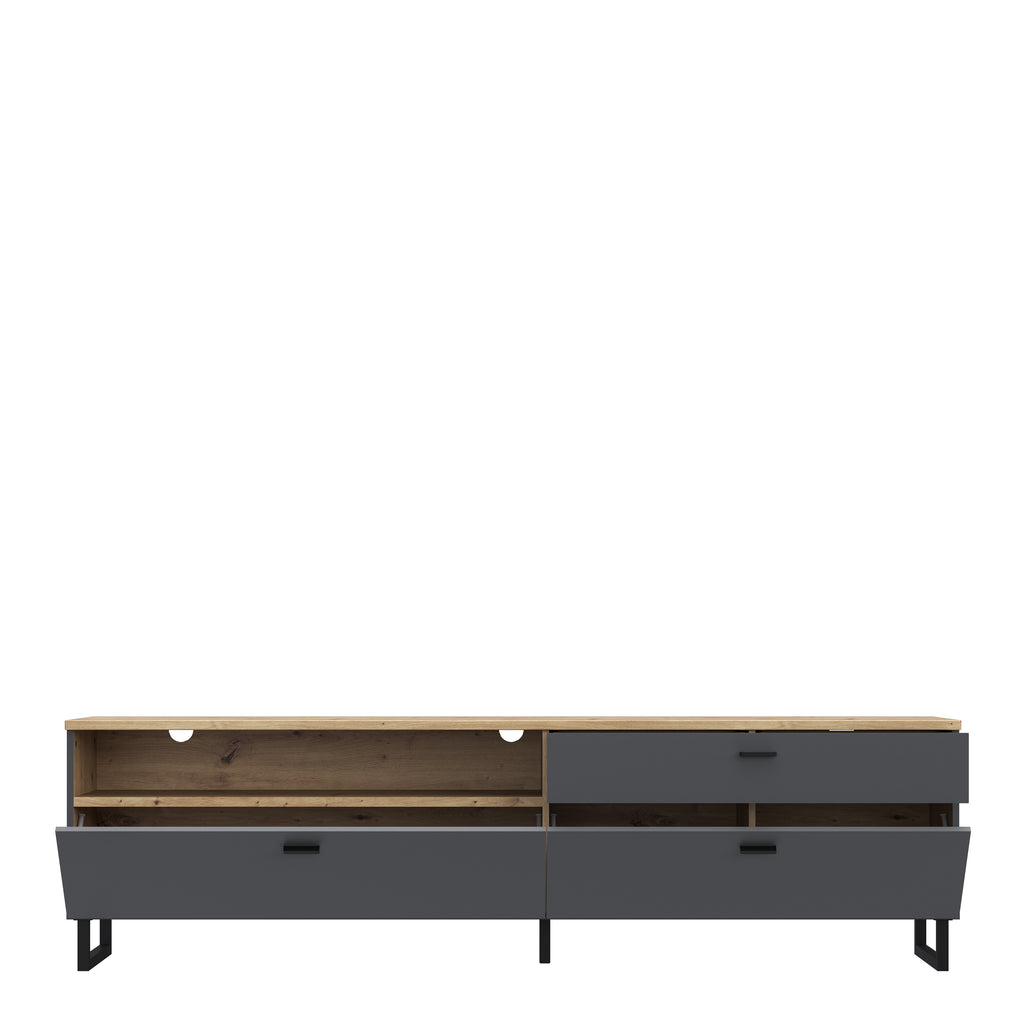 Klara TV Unit with 1 Drawer 2 Flip Doors in Grey and Oak inc LED Lighting