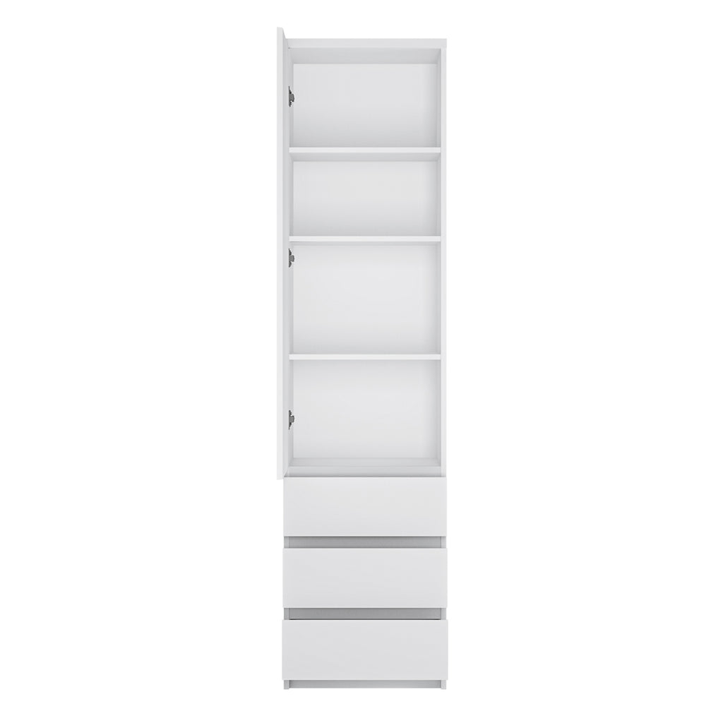 Fribo Tall Narrow 1 Door 3 Drawer Cupboard in White