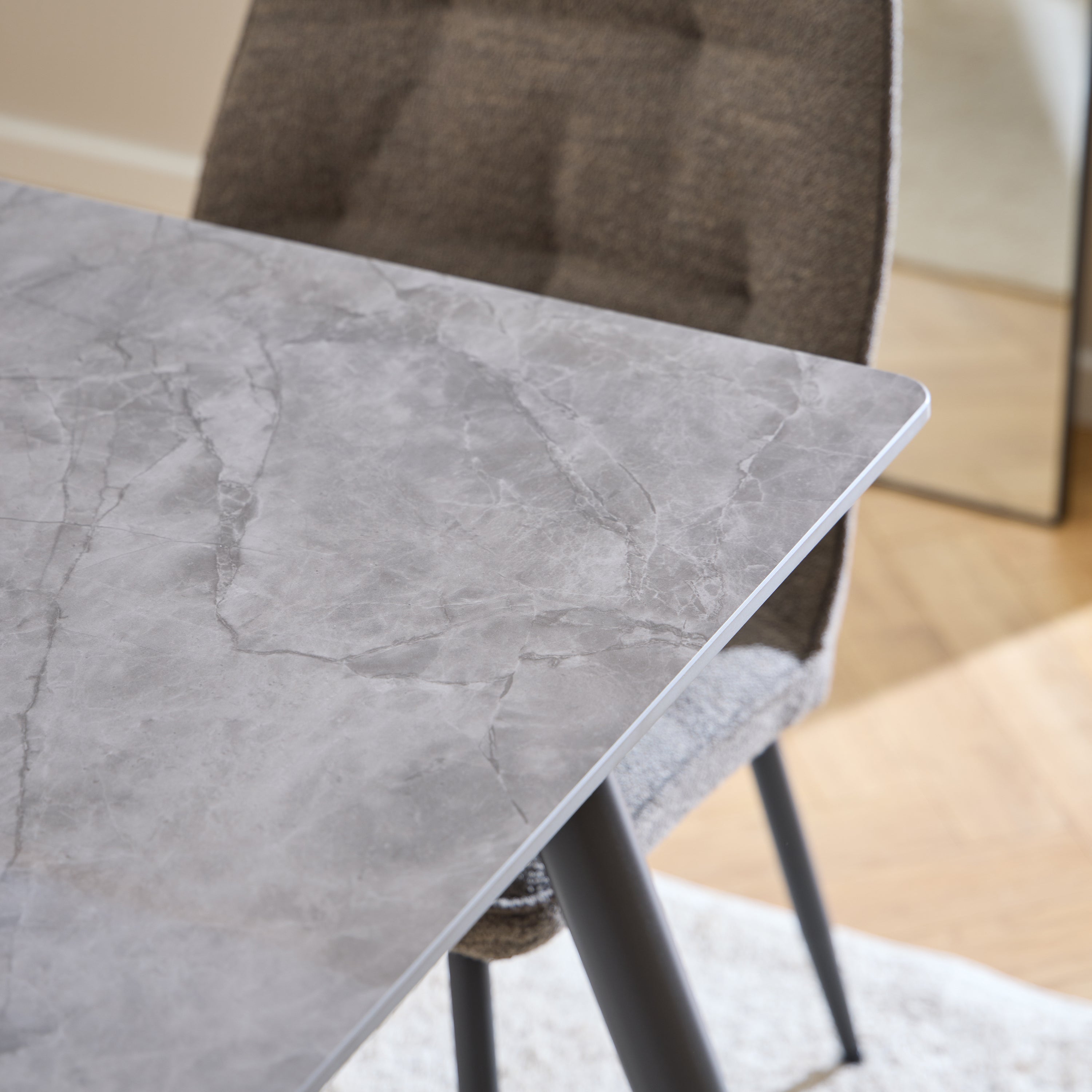 Wicklow Rectangular Dining Table in Grey/Black 140x75cm Included 4 Brooke Dining Chairs in Taupe