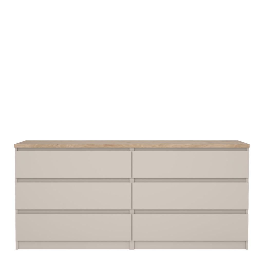 Naia Wide Chest of 6 Drawers (3+3) in Cashmere Jackson Hickory