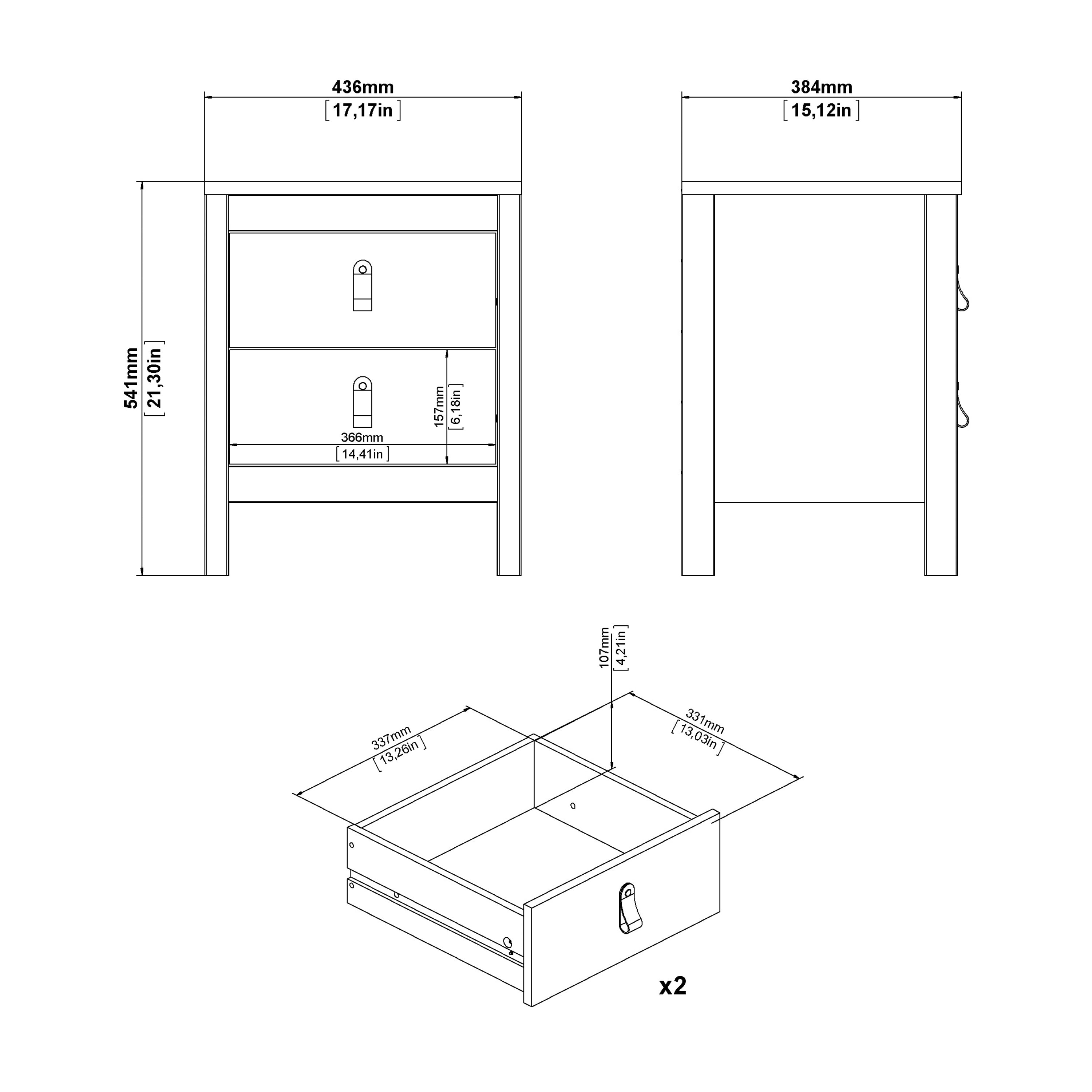 Barcelona Package - Bedside Table 2 Drawers + Chest 5 Drawers + 2 Door Wardrobe in Jackson Hickory Oak