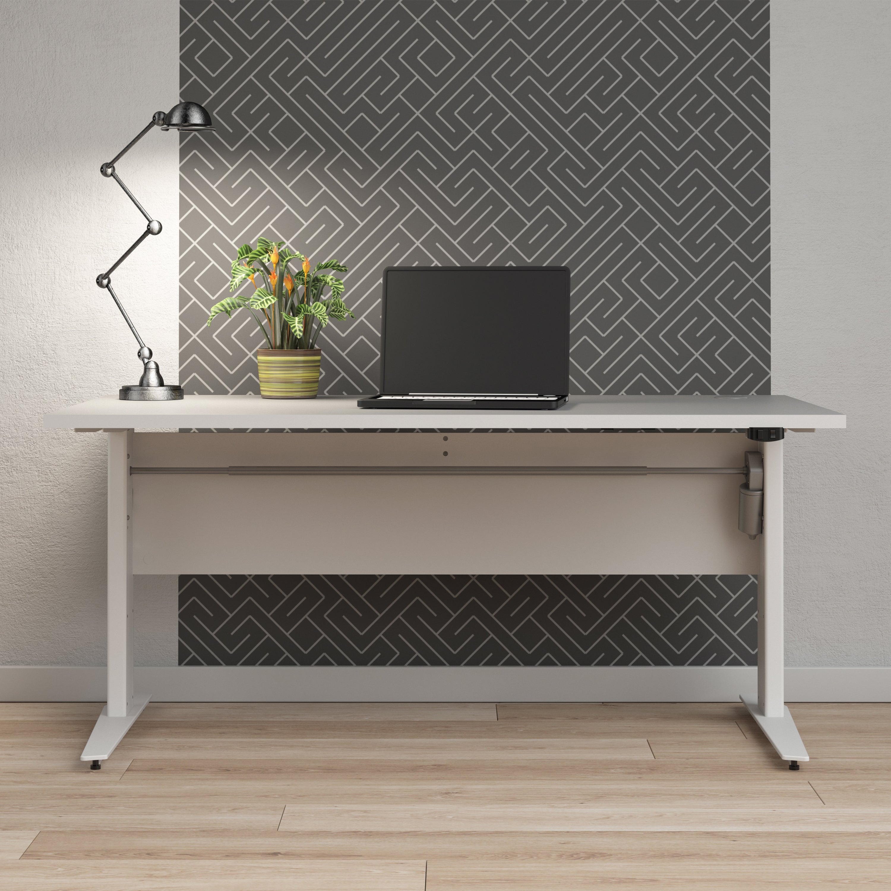 Prima Desk 150cm in White with Height Adjustable Legs with Electric Control in White