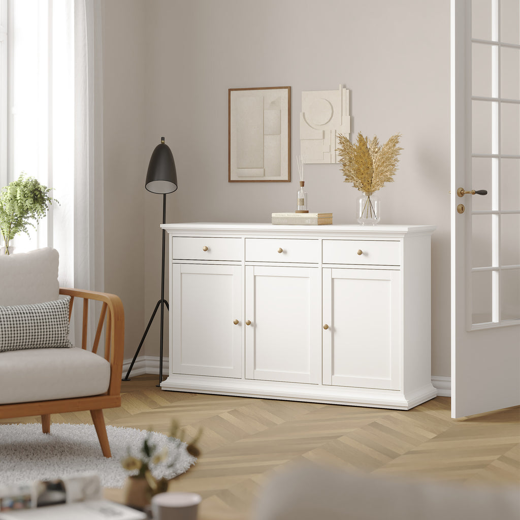 Paris Sideboard with 3 doors and 3 drawers in White