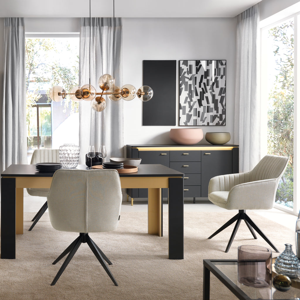 Genoa Sideboard 2 Door 4 Drawer in Black Matt/Gold