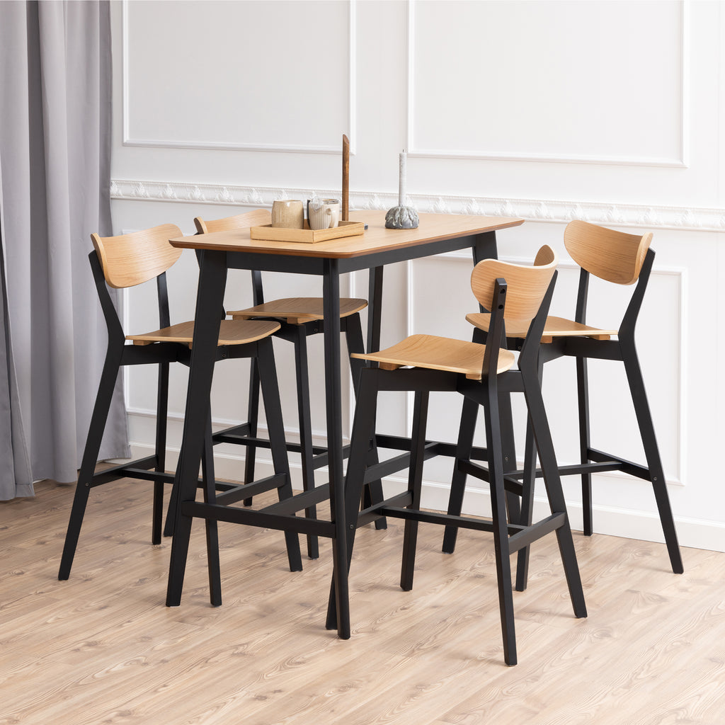 Roxby Bar Table Included 4 Roxby Bar Stool, Black and Oak