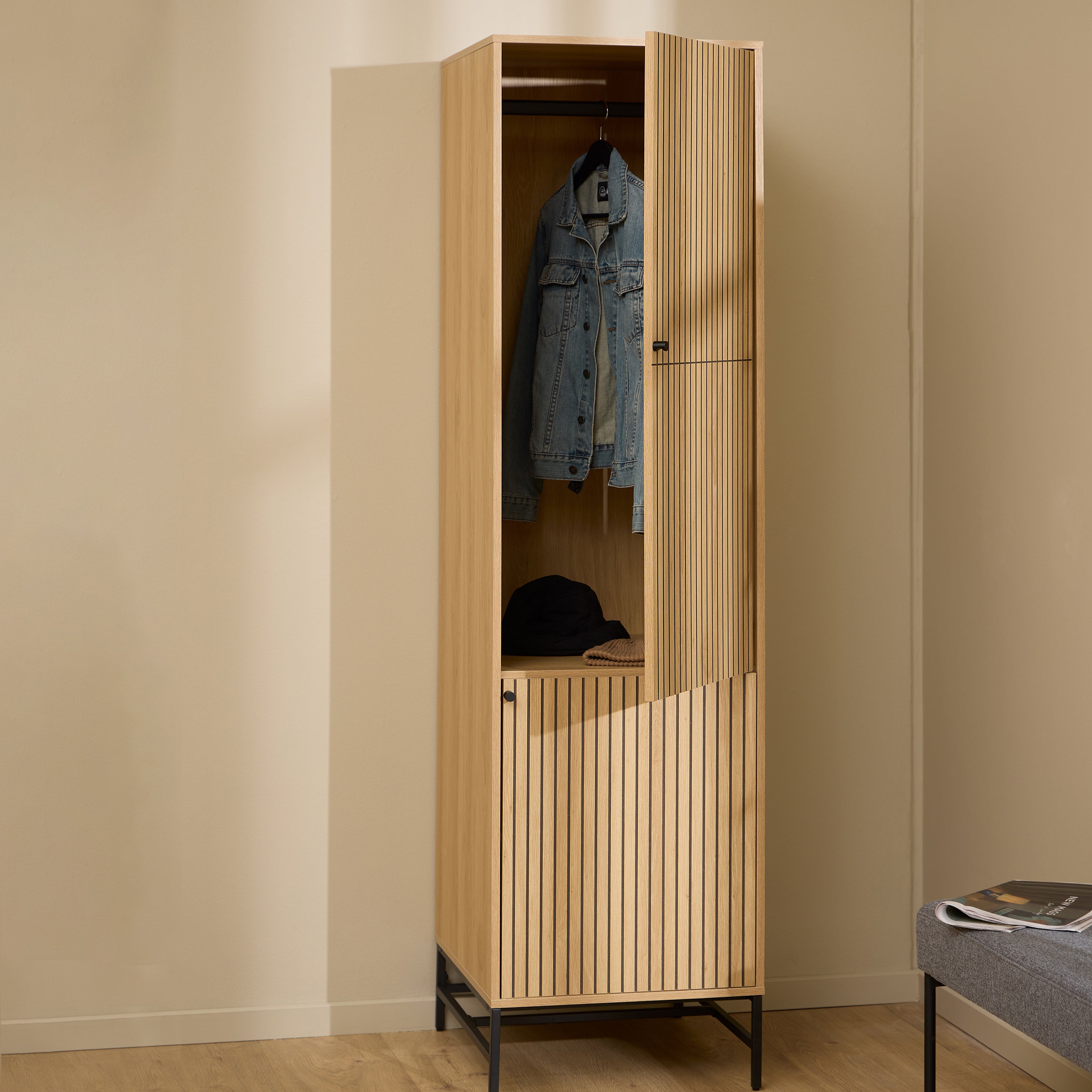 Albany Wardrobe 2 Doors in Oak/Black Legs