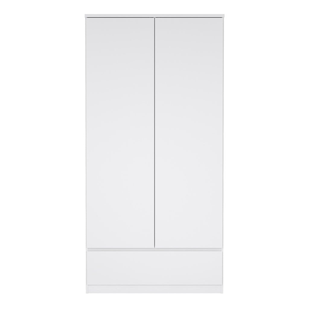 Naia Wardrobe with 2 Doors 1 Drawer in White High Gloss