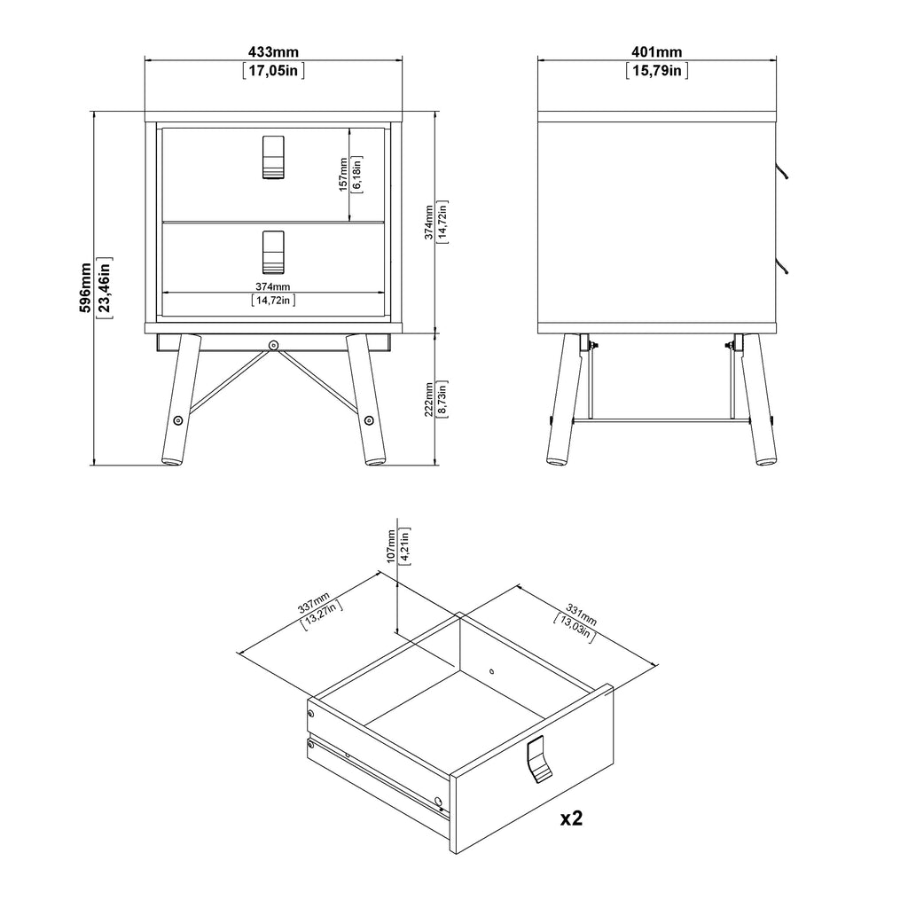 Ry Package - Wardrobe 3 Doors + 3 Drawers + Double chest 6 Drawers + Bedside Cabinet 2 Drawers in Matt Black Walnut