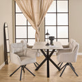 Heaven Dining Table with Ceramic White Top 135cm Included 4 Alonso Swivel Cream Dining Chair with Armrest