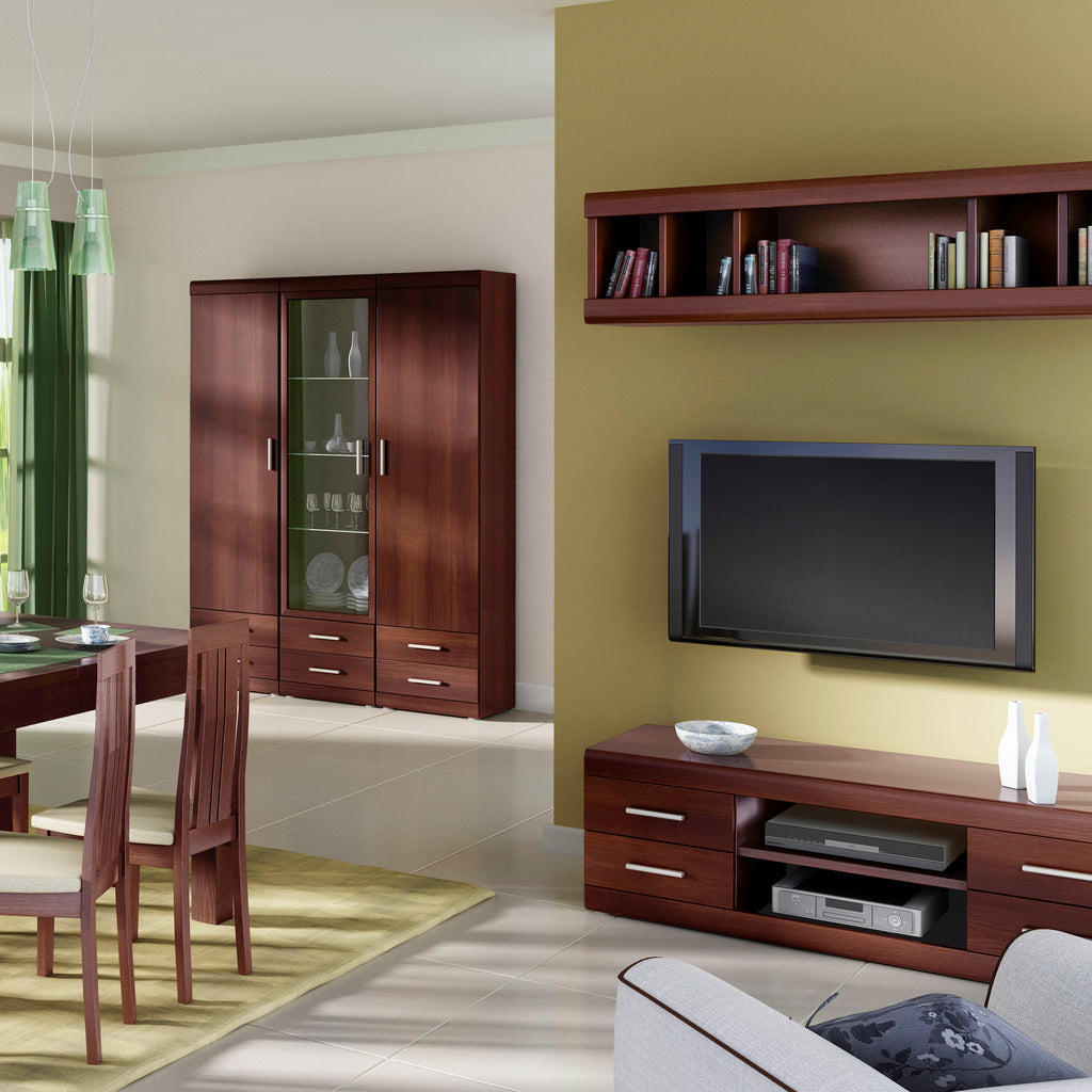 Imperial Tall 1 Door 2 Drawer Narrow Cabinet in Dark Mahogany Melamine