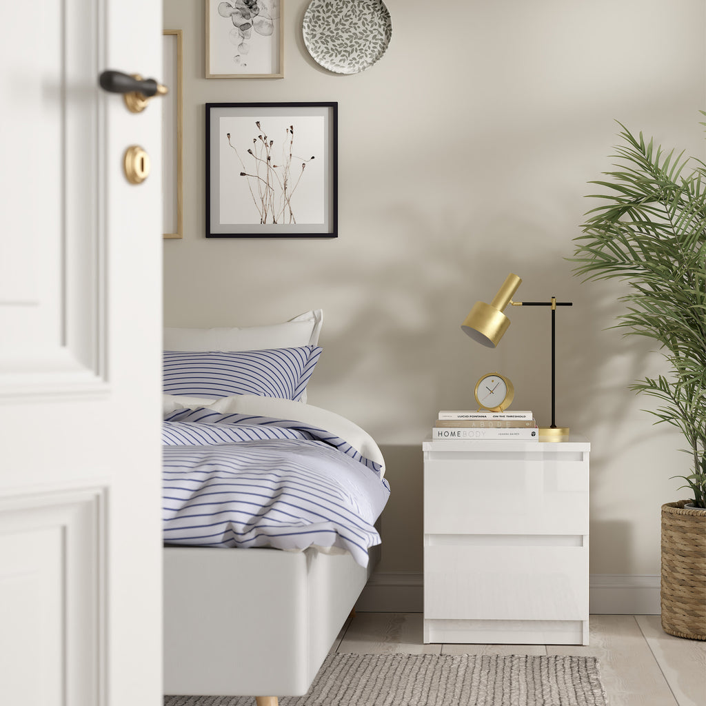 Naia Bedside 2 drawers in White high gloss