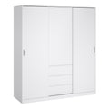 Naia Wardrobe with 2 Sliding Doors 1 Door 3 Drawers in White High Gloss