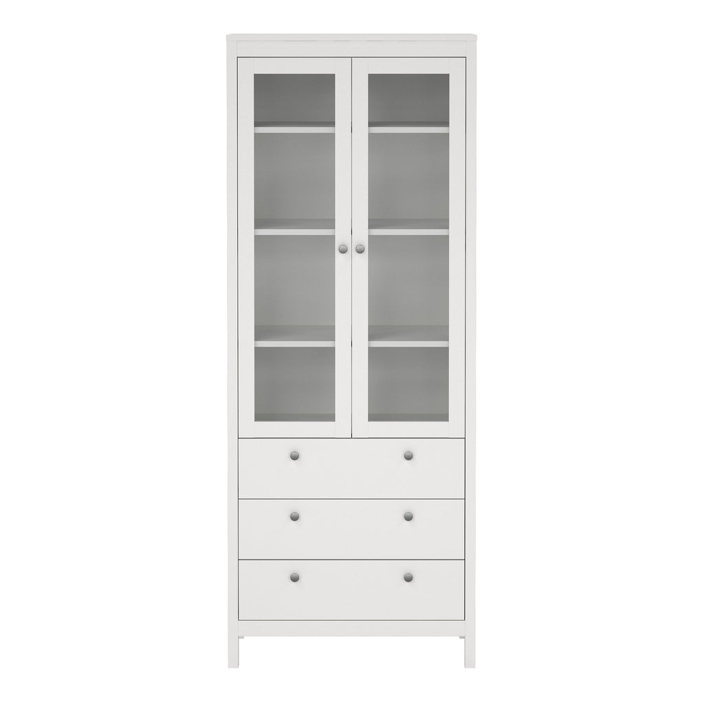 Madrid China Cabinet 2 Glass Doors with 3 Drawers in White