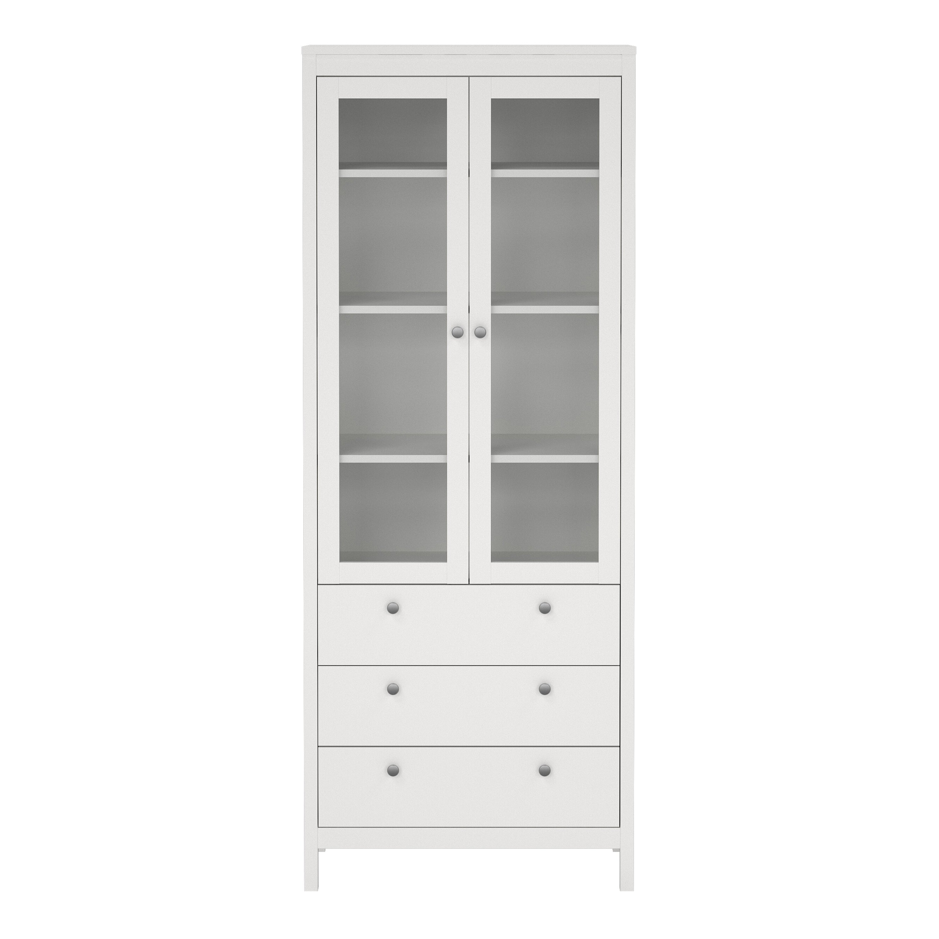 Madrid China Cabinet 2 Glass Doors with 3 Drawers in White