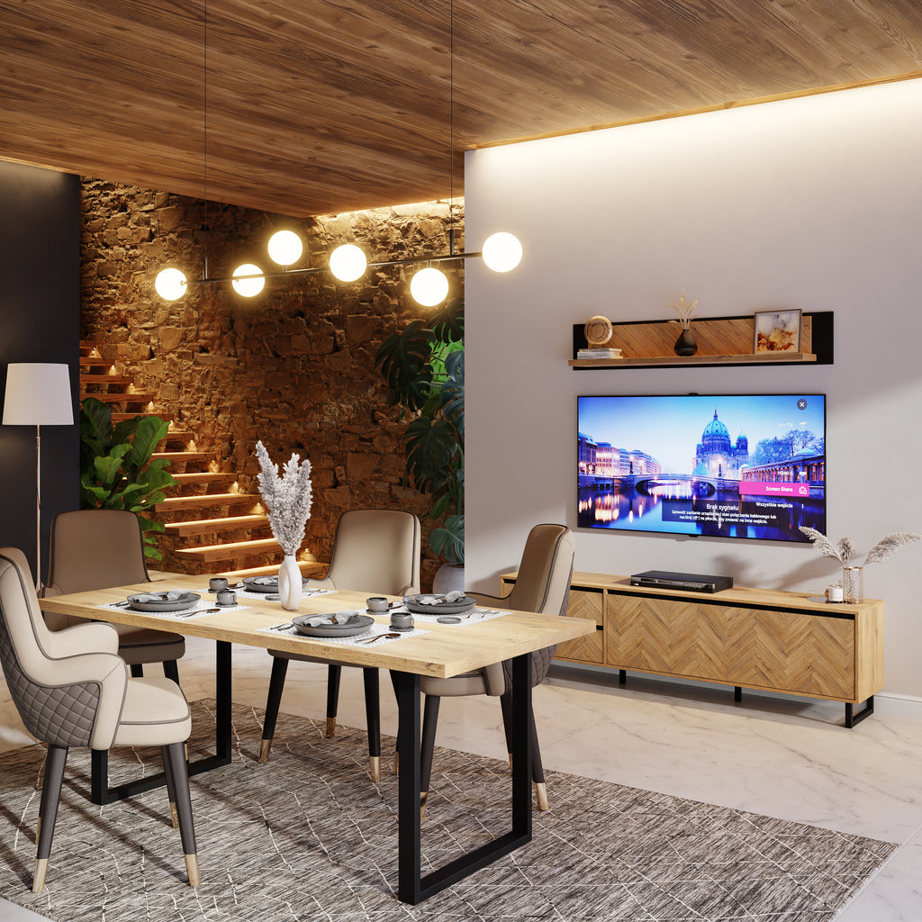 Nikomedes TV Unit  in Spica Oak/Matt Black/Bartex Oak