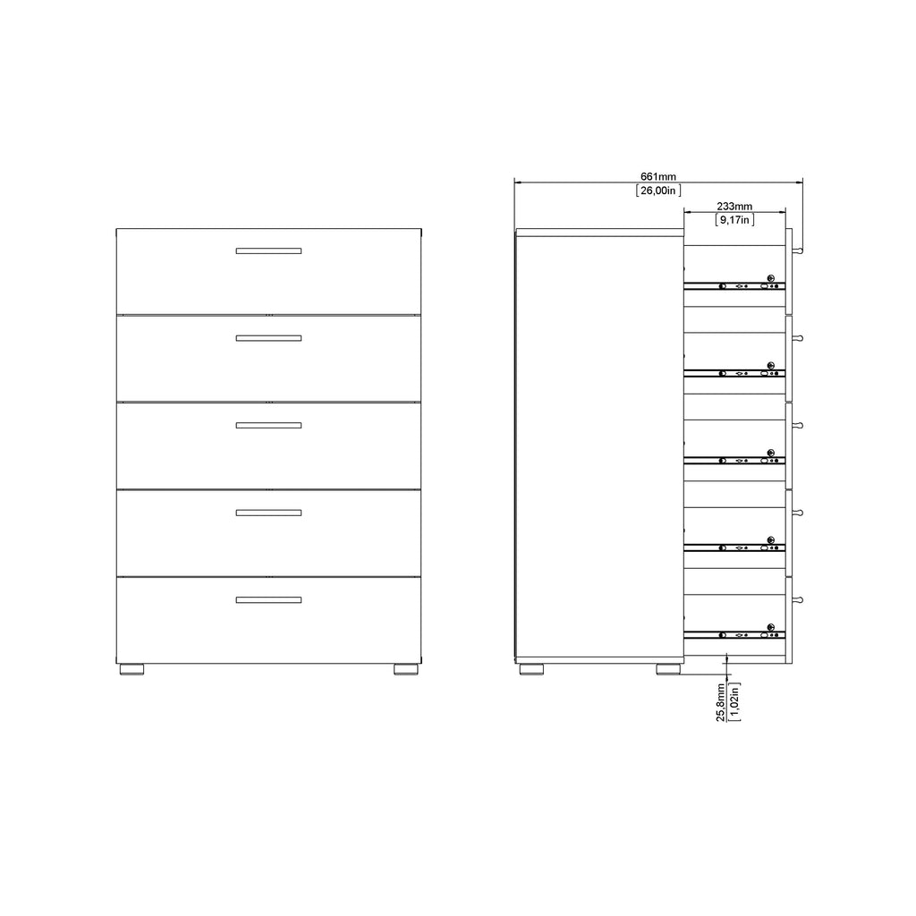 Pepe Chest of 5 Drawers in Oak with White High Gloss