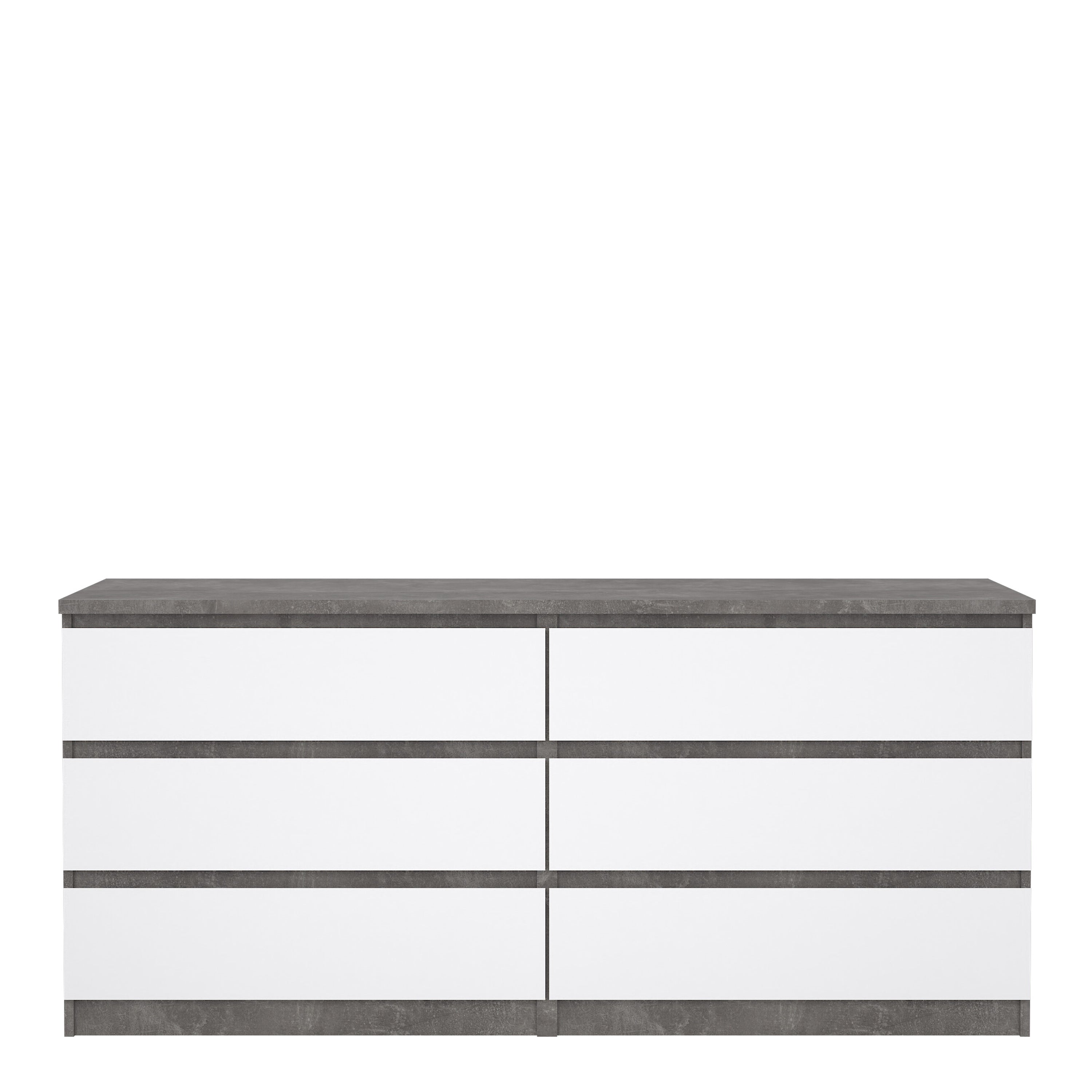 Naia Wide Chest of 6 Drawers (3+3) in Concrete and White High Gloss