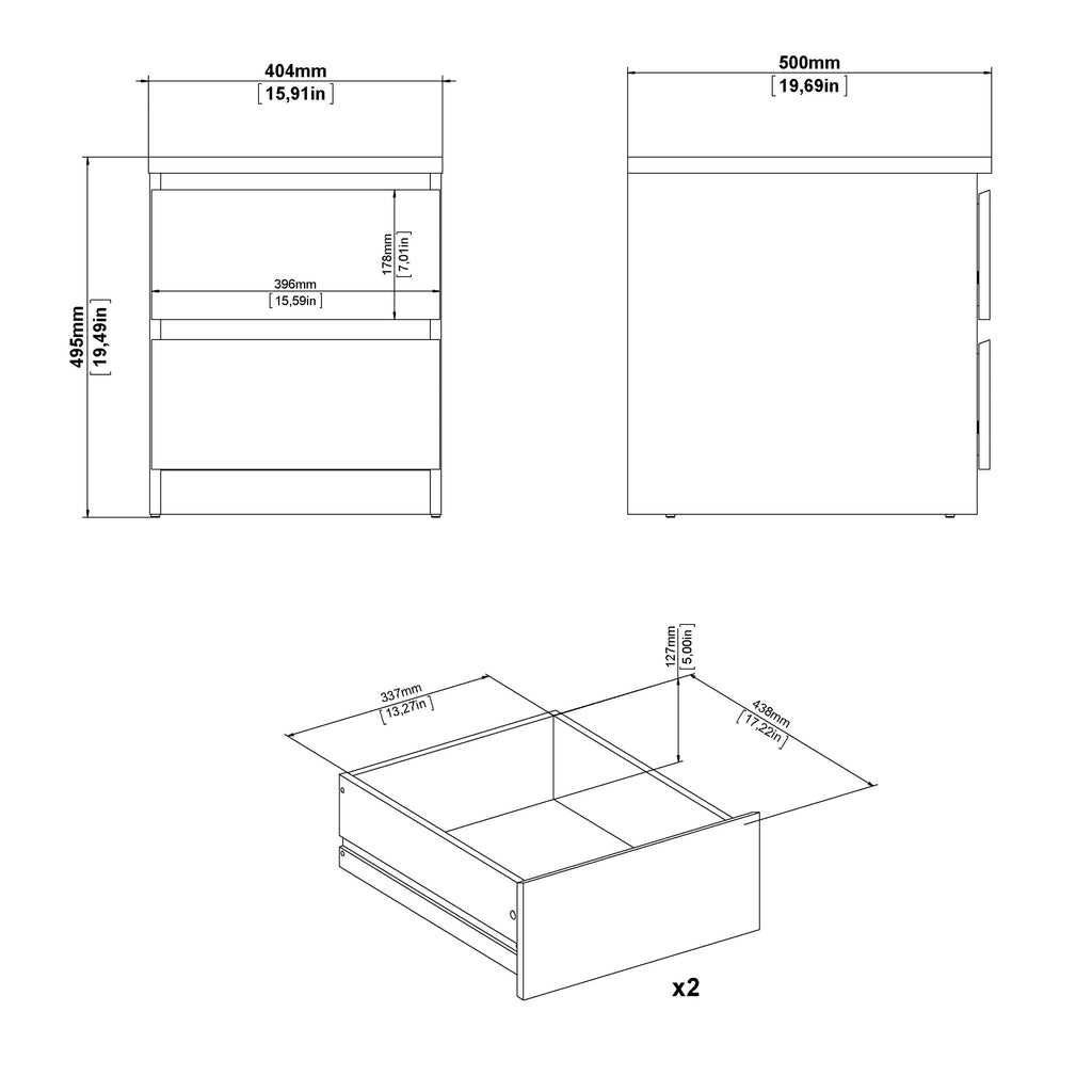 Naia Bedside 2 drawers in Jackson Hickory