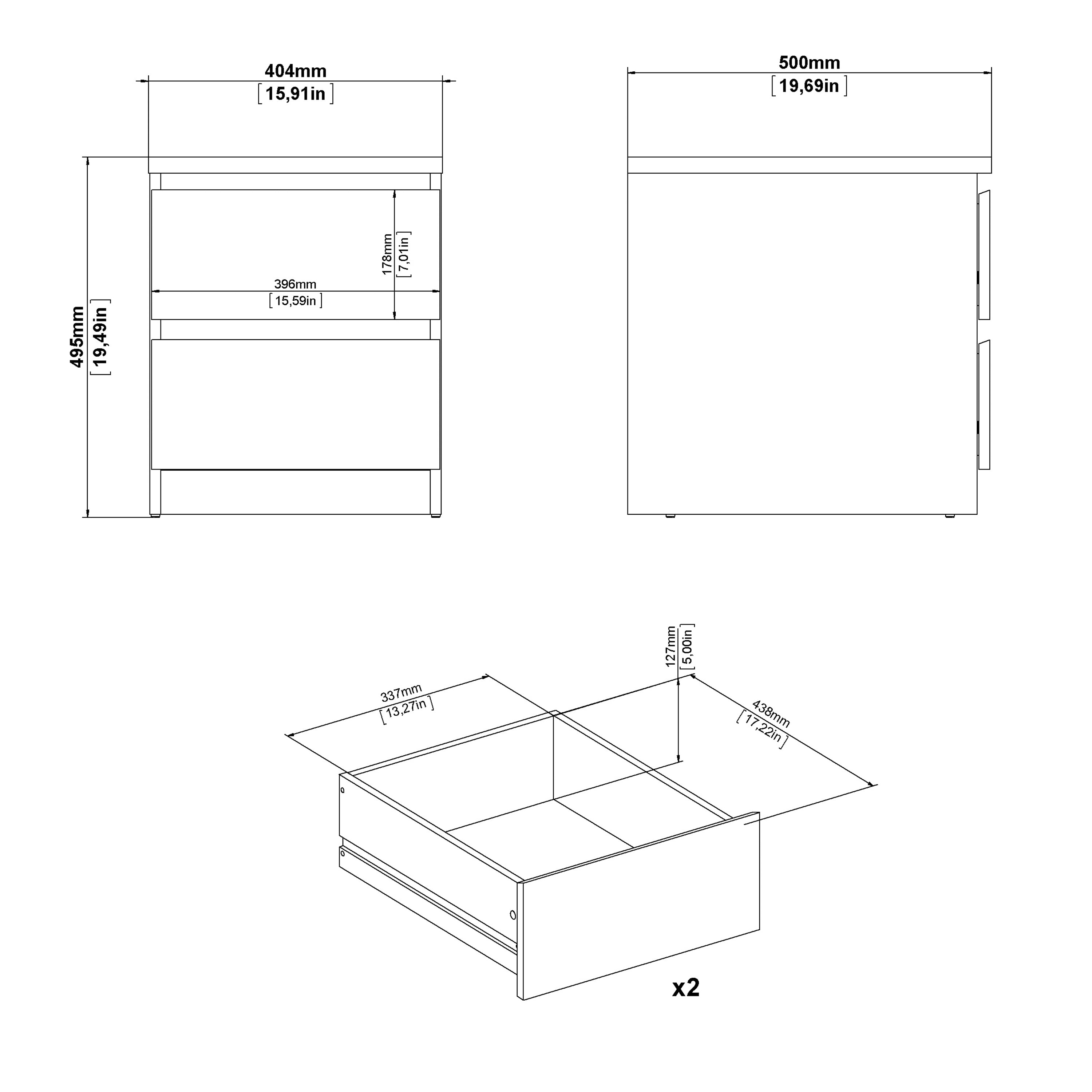 Naia Bedside 2 drawers in Jackson Hickory